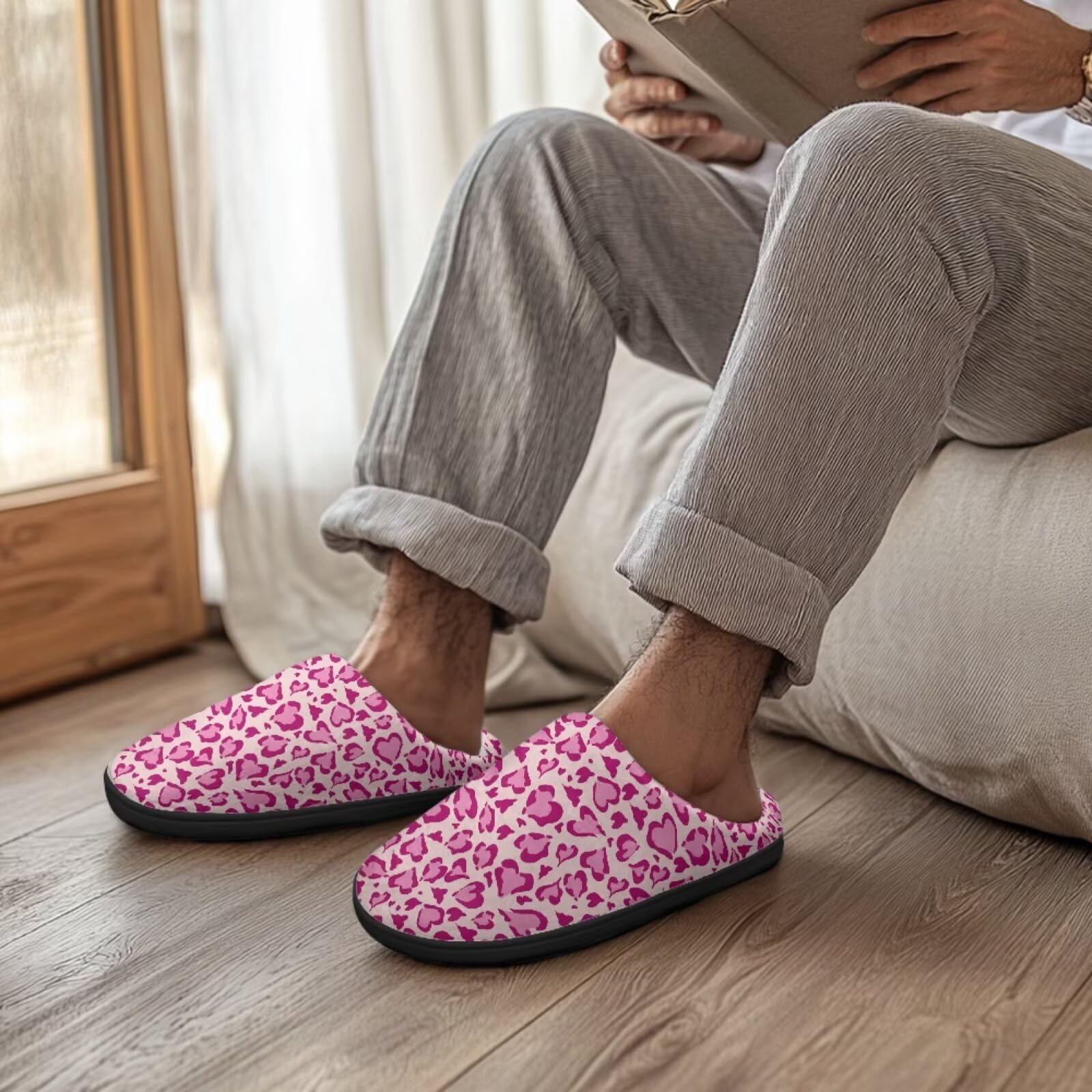 Jeiento Pantuflas de algodón con estampado animal para mujer, informales, suaves, ligeras, Estampado de leopardo rosa, 7.5/8.5 UK Wide