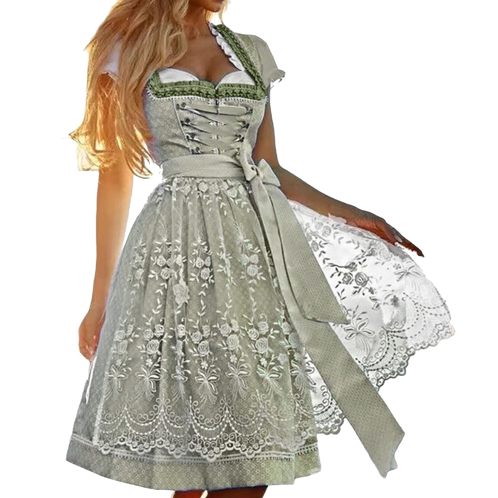 Oktoberfest - Costume tradizionale bavarese da Donna, Vestito Dirndl tedesco, taglie forti, grembiule scozzese, carnevale, Halloween, Cosplay, giochi di ruolo, Vestito Dirndl a (X1-Army Green, XXXXL)
