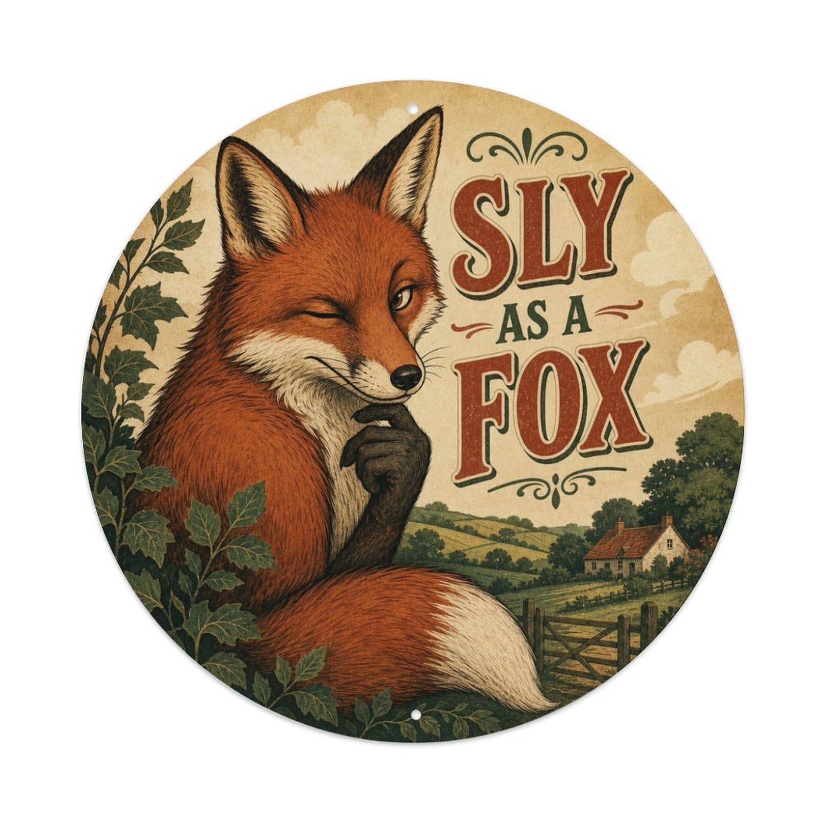 Fox Meme Humor Quirky Animal Sticker Style Alert Rustic Metal Tin Sign Plaque Wall Decor for Cafe, Man Cave, Club Bar, Office, Home Garden Round Metal Poster 8x8Inch
