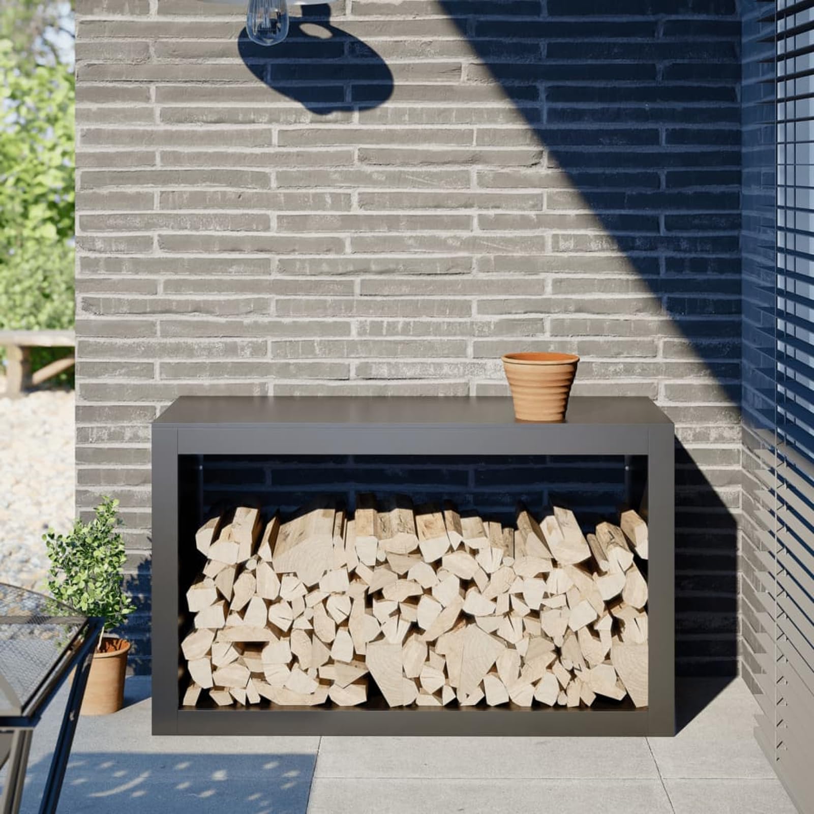Homgoday Leñero de Acero Gris Antracita 100x40x60 cm, Soporte para leña, Almacenamiento de Troncos, Estante para leñas, Soportes para leña