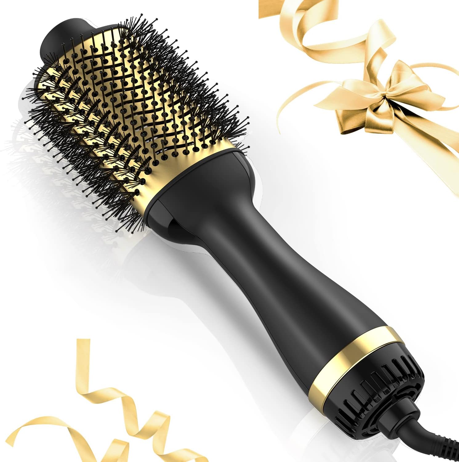 One-Step Hair Dryer and Volumizer with Ionic Ceramic Brush - 2-in-1 Styling Tool for Drying and Volumizing Hair (Gold)