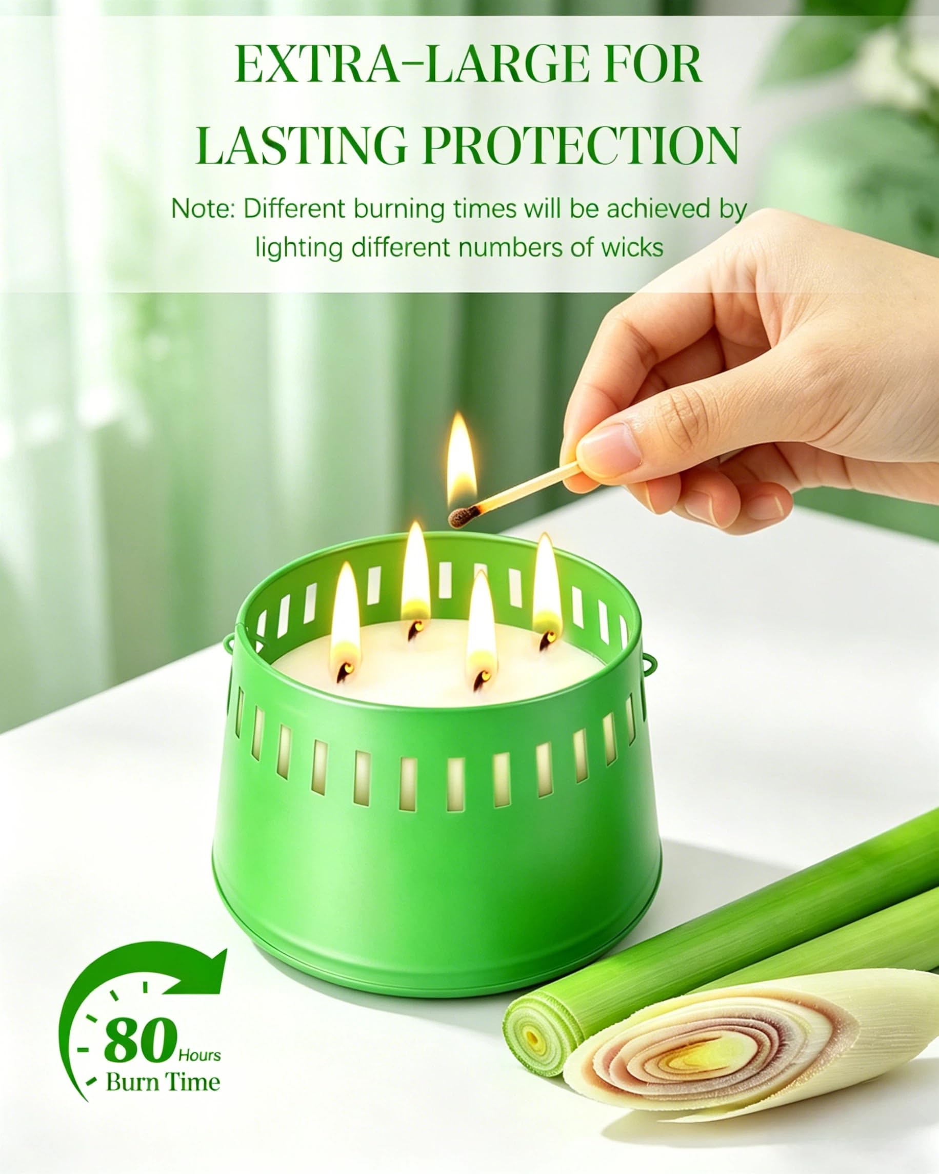 Grande Candela Citronella 4 Stoppini 80 Ore 100% Naturale per Esterno Giardino Campeggio