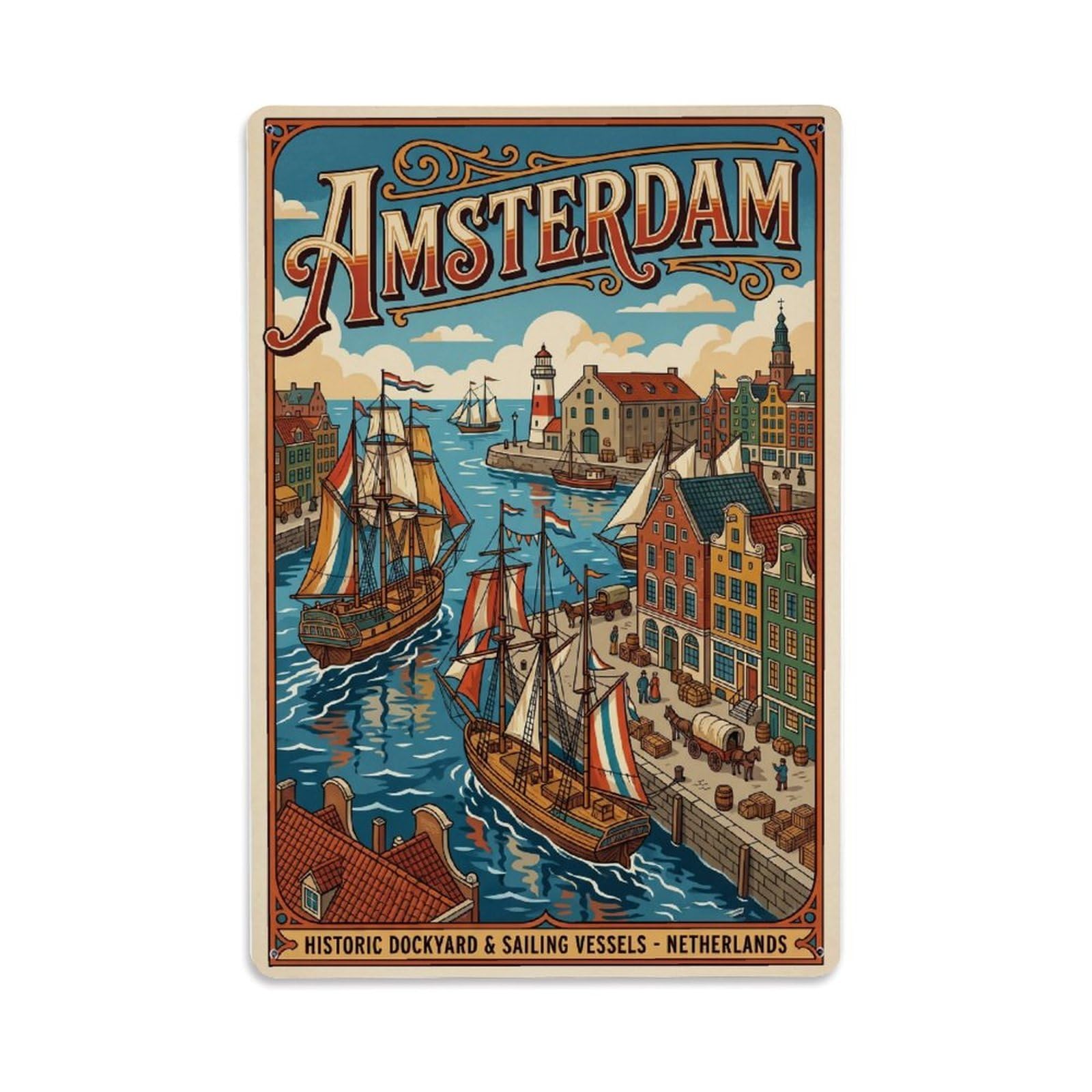 Vintage Travel Dockyard Netherlands Maritime（1） Metal Tin Sign Plaque Wall Decor for Cafe, Club Bar, Office, Home Garden Metal Poster 8x12Inch