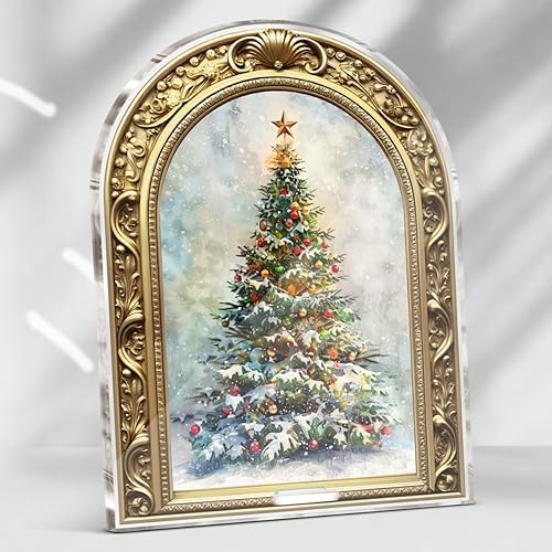 Letrero de árbol de Navidad enmarcado vintage, decoración de mesa de árbol de invierno de Navidad, centros de mesa para mesas, mantel de mesa,