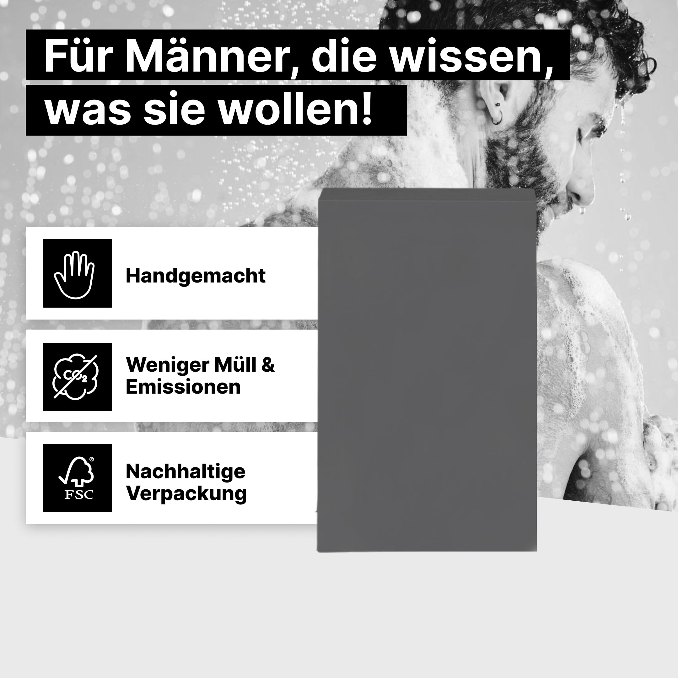 Männerseifen-Set Black Edition: Natürliche feste Seifen für Männer, Geschenkset Herren, 3-in-1 Duschseife für Hand, Körper und Haare, Shampoo Mann, Festes Duschgel Vegan, 4 x 135 g, BLN SOAP