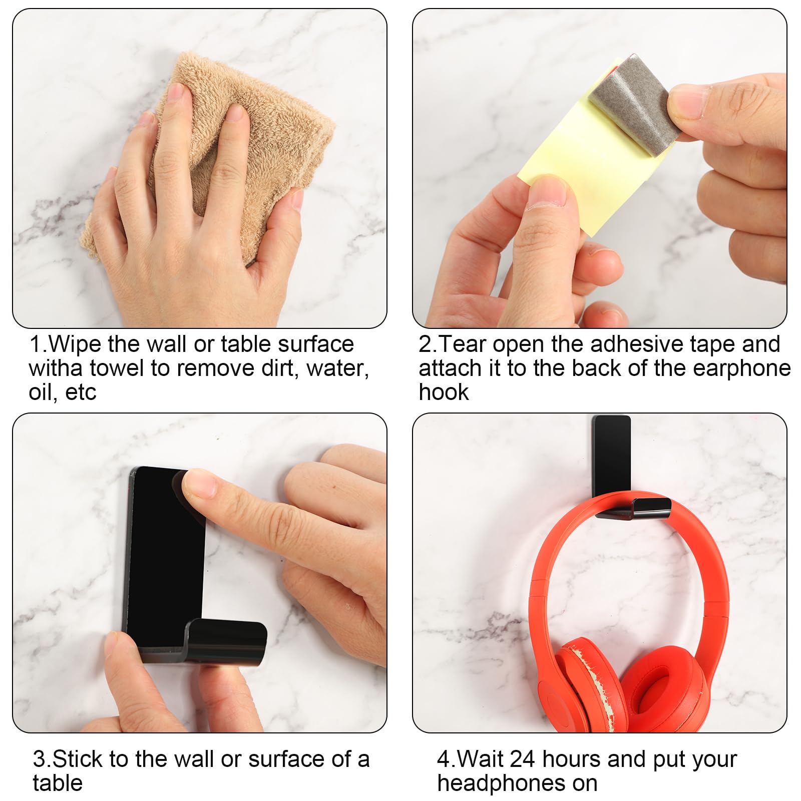 Weewooday 16 ganchos negros para auriculares de pared con pegamentos adhesivos, soporte de pared para auriculares de juego de uso general
