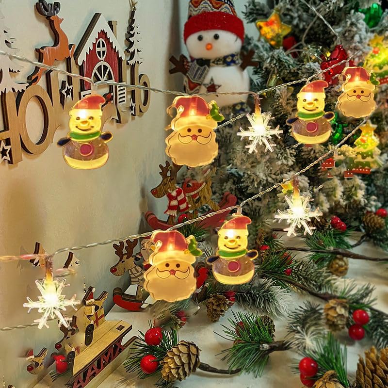 Hugewth Christmas Lights Decorations, Christmas Window Hanging Lights Snowflake Santa Claus Snowman Shaped LED Lamp for Xmas Tree Fireplace Window Indoor Outdoor Decor(1.5M 10 LED Christmas Lights)