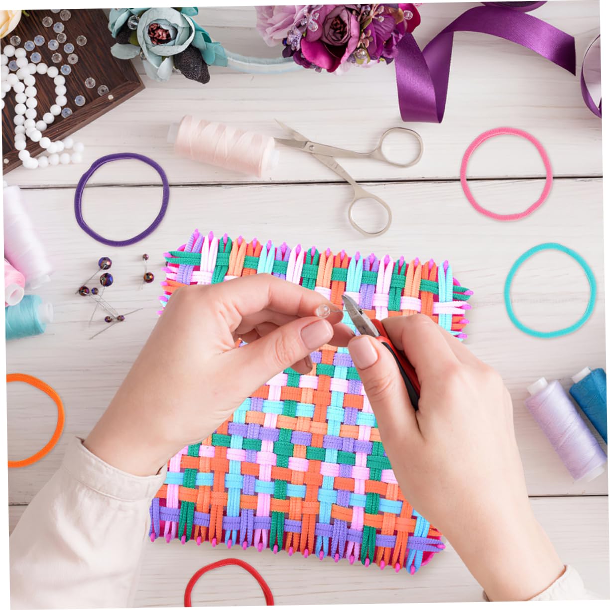 Uonlytech 4 Set Giocattoli a maglia intrecciare loop maglieria Potholder elastico per la realizzazione di bracciali passanti per presine anelli di ricarica del telaio kit telaio plastica