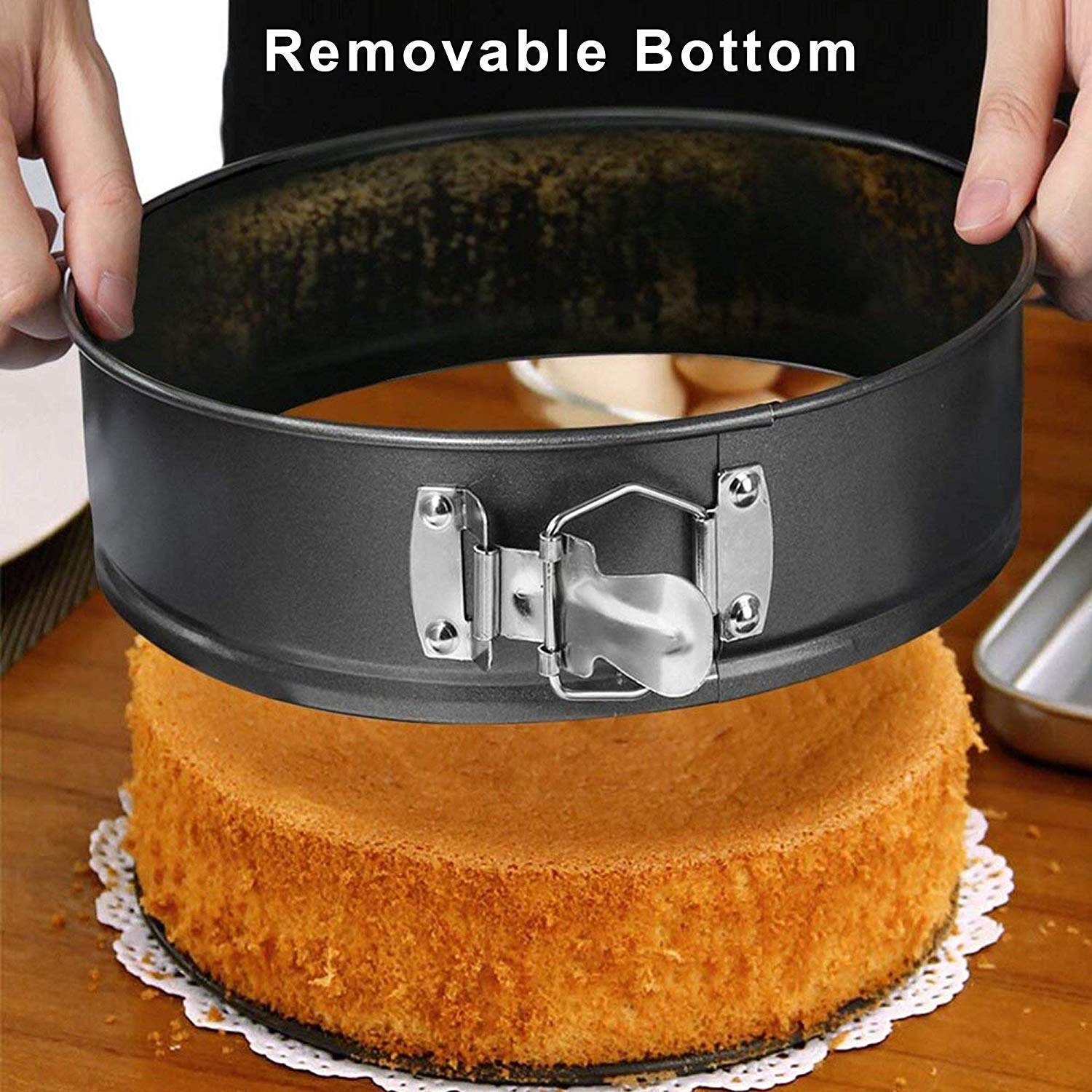 NETIZEN Carbon Steel Spring Form Cake Mould Pan Set/Baking Tray/Removable Mould Tray (Set of 3, Black) 3