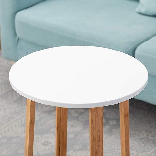 Miniatura 6 de Zoopolyn Mesa auxiliar redonda de bambú Pequeña mesa de noche de café blanco para sala de estar blanca alta