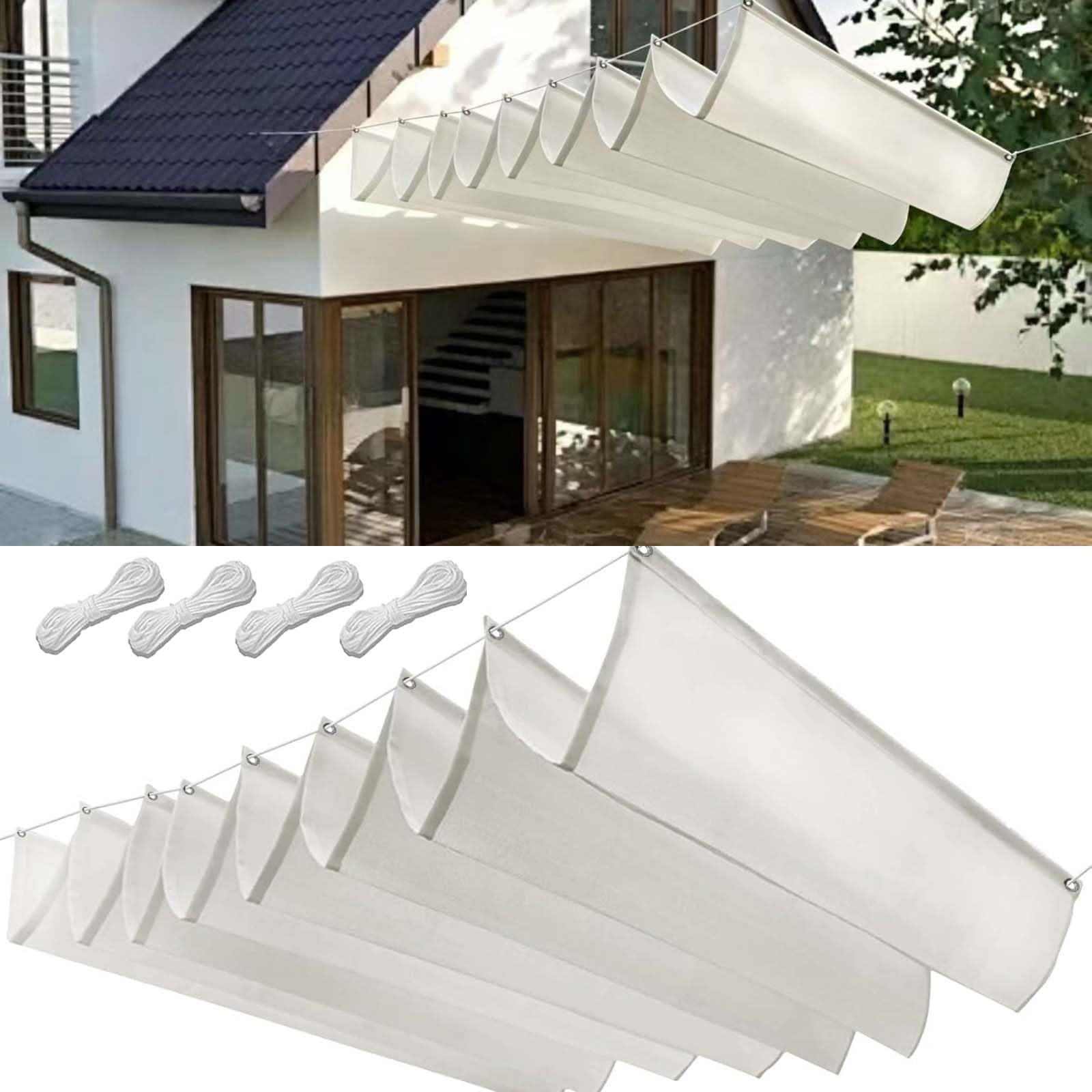 Prostokątny Wodoodporny Żagiel Przeciwsłoneczny 60x340cm Blokujący 98% UV Wodoodporna Pergola Zewnętrzna Z Oczkami I Sznurkiem Do Ogrodu Zewnętrznego, Patio, Trawnika, Biały