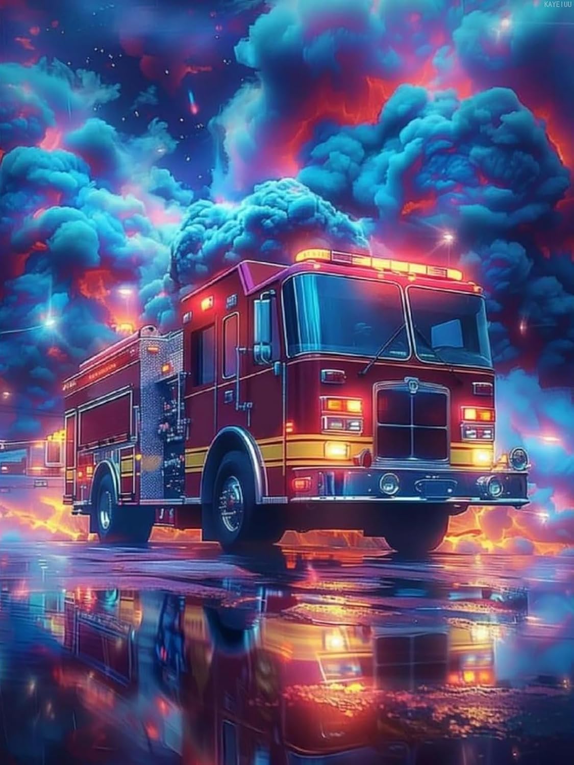 KAYEIUU Fire Engine Firefighter Galaxy Diamond Art Painting Art Kits Diamond Art Painting Diamond Art Kits 5D Diamond Art Painting Kits DIY Gem Art for Home Wall Decor 12"x16"