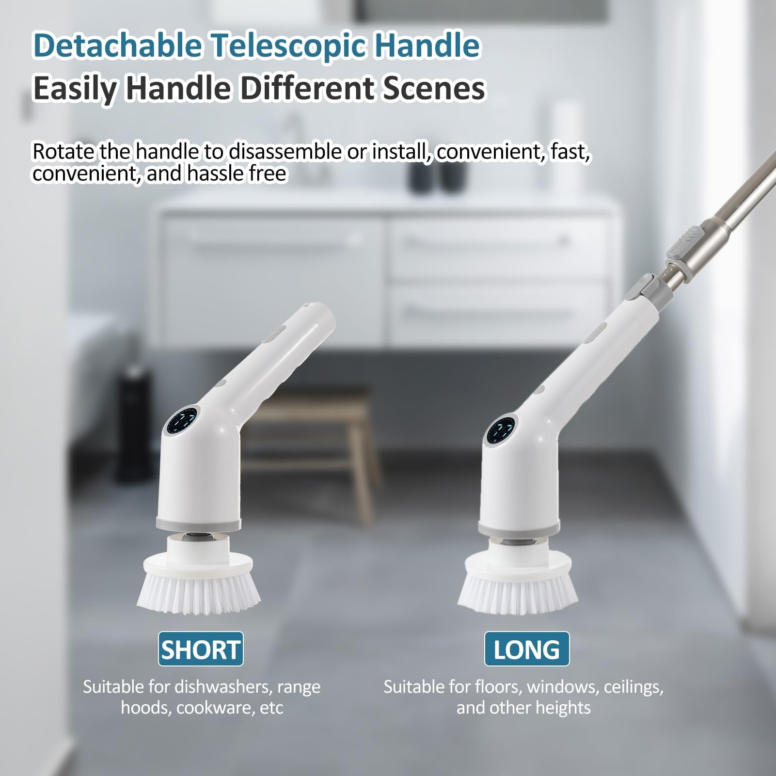 Fregadora Giratoria Eléctrica, Cepillo De Limpieza Inalámbrico For El Hogar Con 8 Cabezales De Cepillo Reemplazables, Fregadora Eléctrica De Mano 3 Velocidades Ajustables, Mango Largo Ajustable For Su