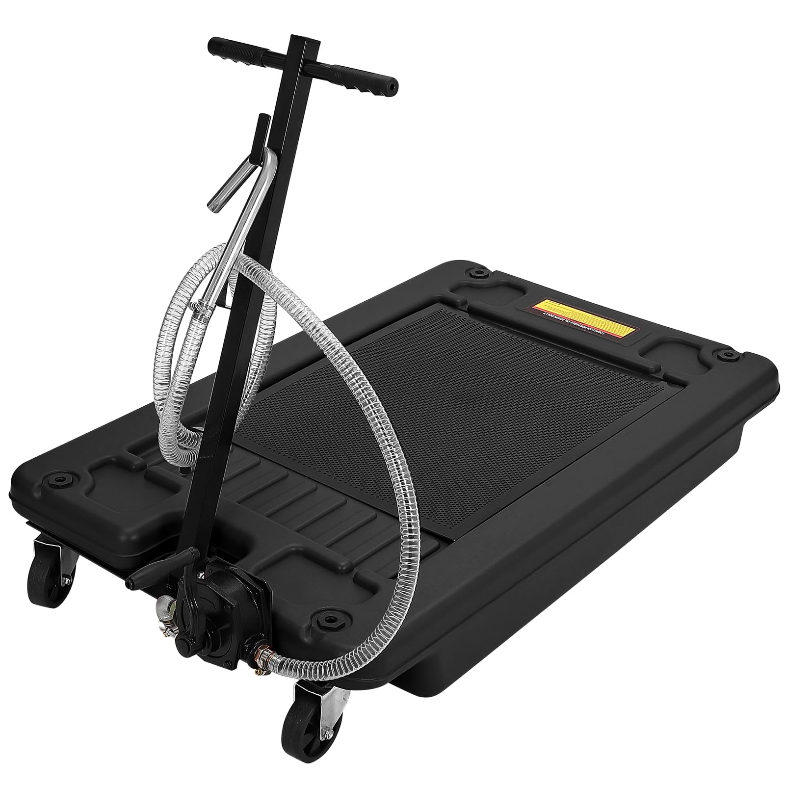 20 Gallon Oil Drain Pan Oil Drain Tank with 12V Electric Pump, 76L Low Profile Oil Drain Pan, Oil Change Pan with T Foldable Hand and Wheels, 8FT Hose Oil Drain Cart (Hand Pump-20 Gallon-Black-PP)