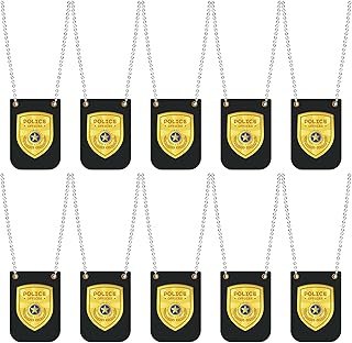 12 Pcs Pretend Play Police Badges for Kids Officer Badge Detective Badge Cop Badge FBI Badge Prop with Chain Kids Police Accessories for Toddler Boys Girls Kids Halloween Dress up