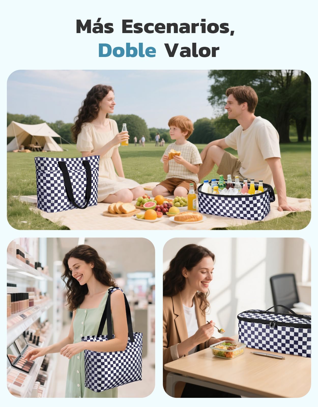 ISEYOU Bolsa Playa con Nevera Separada, Bolsas de Playa Hidrófugo con Compartimento Húmedo, Bolso Grande XXL Familiar Con Cremallera, Plegable, 8 Bolsillos, Adecuada para Piscina, Picnic y Compras