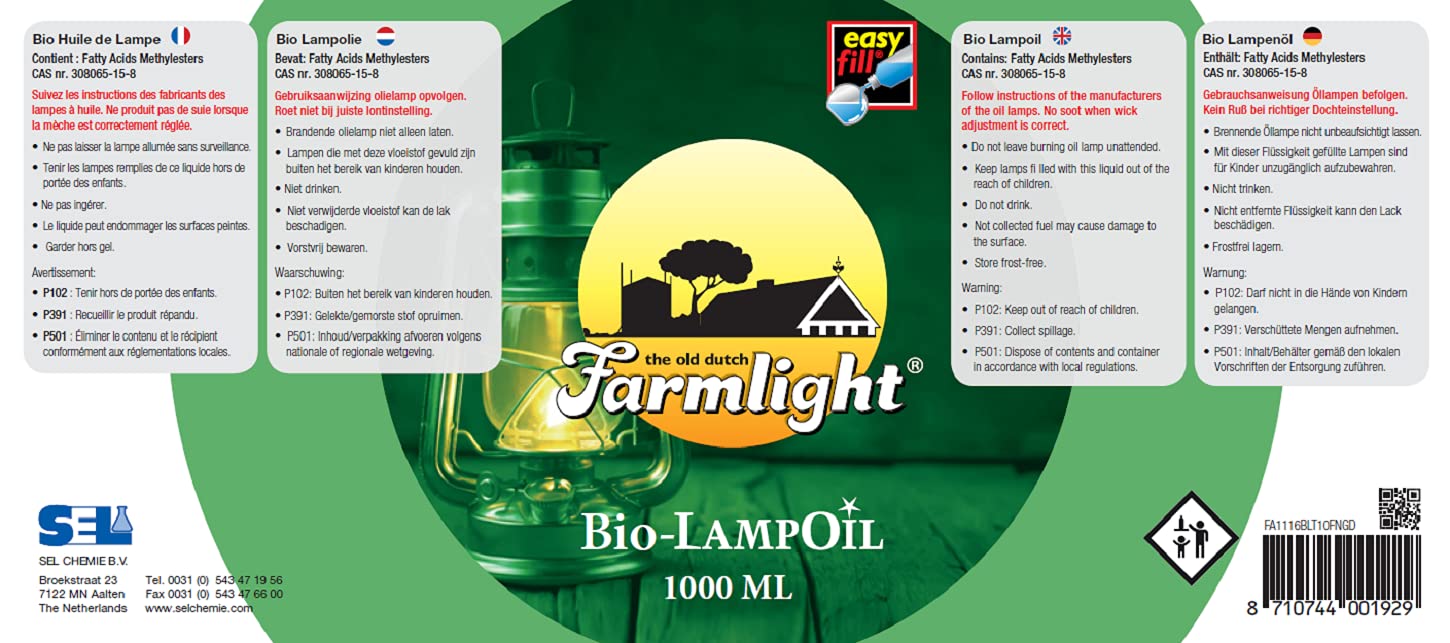 1 L Huile de lampe Ultra-pure FLAMBIOL®- inodore en bouteille de 1 L x 60 - Gamm vert