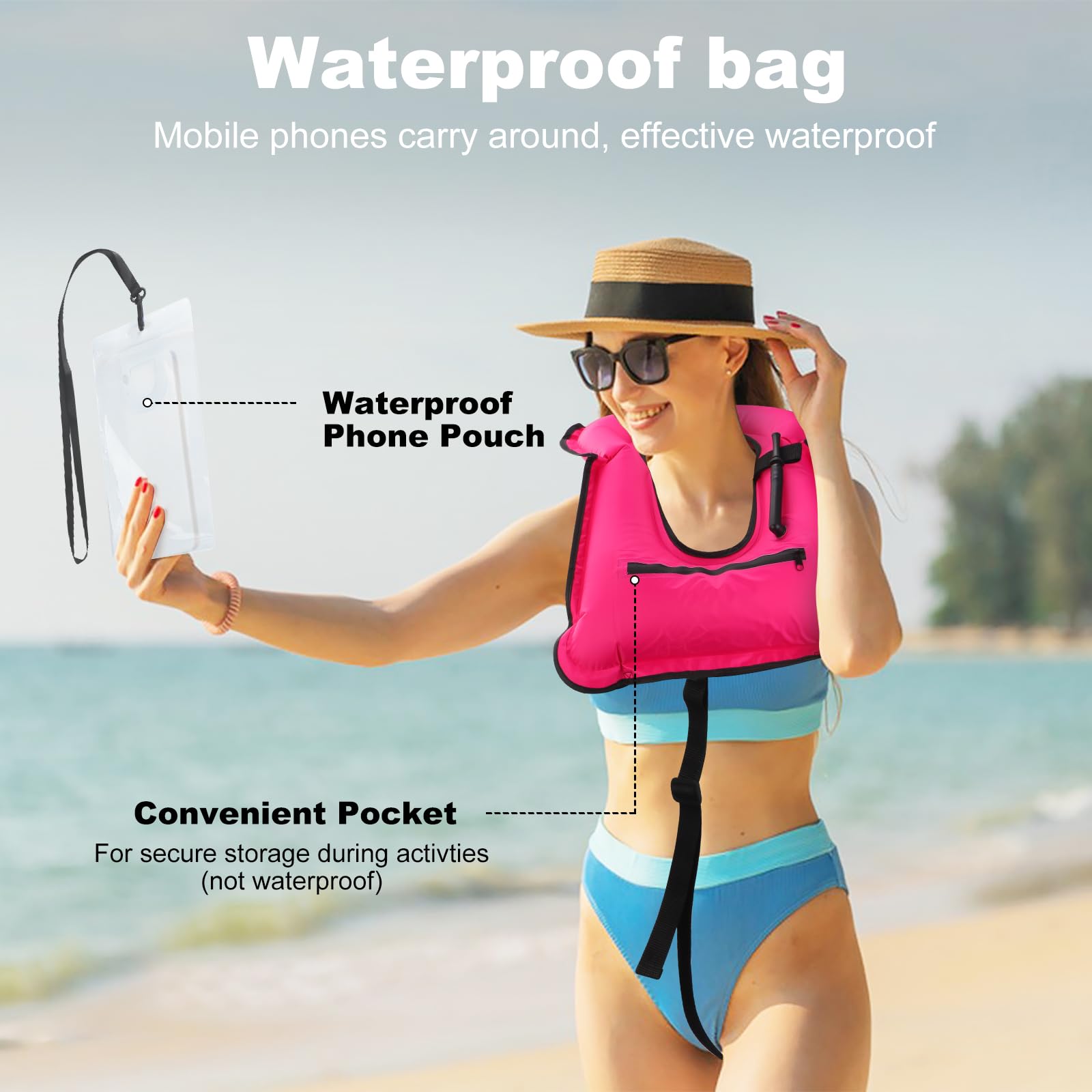 Aufblasbare Schnorchelweste, kostenloses Tauchen Schwimmen Sicherheit Last bis zu 220 Ibs-Mit wasserdichter Tasche
