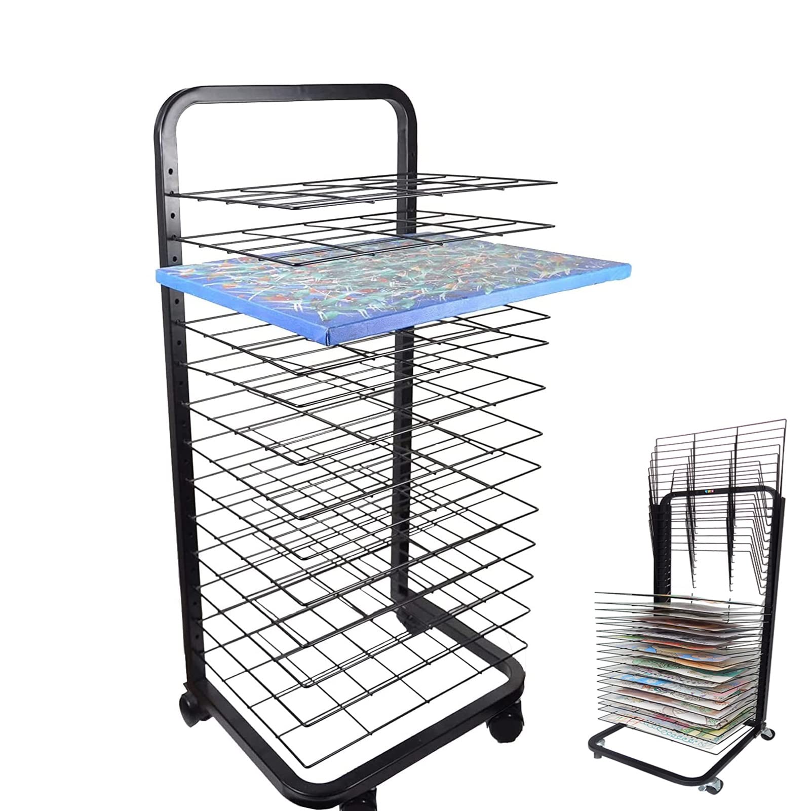 NGDFGR Drying Rack,20 Tier Mobile Drying Rack With Wire Shelves For Artwork,Mobile Classroom,Art Studio,Educational Product Drying Rack,Drying Easel,Black Powder Coated Fi,