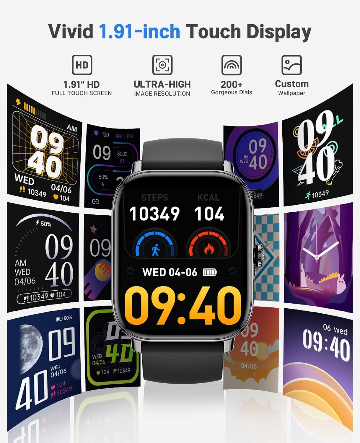 Smart Watch for Android for Men Women, 1.91" Touch Screen Fitness Tracker with Heart Rate Blood Oxygen Sleep Monitor, IP68 Waterproof Bluetooth Smartwatch Answer Make Call, Compatible Android iPhone
