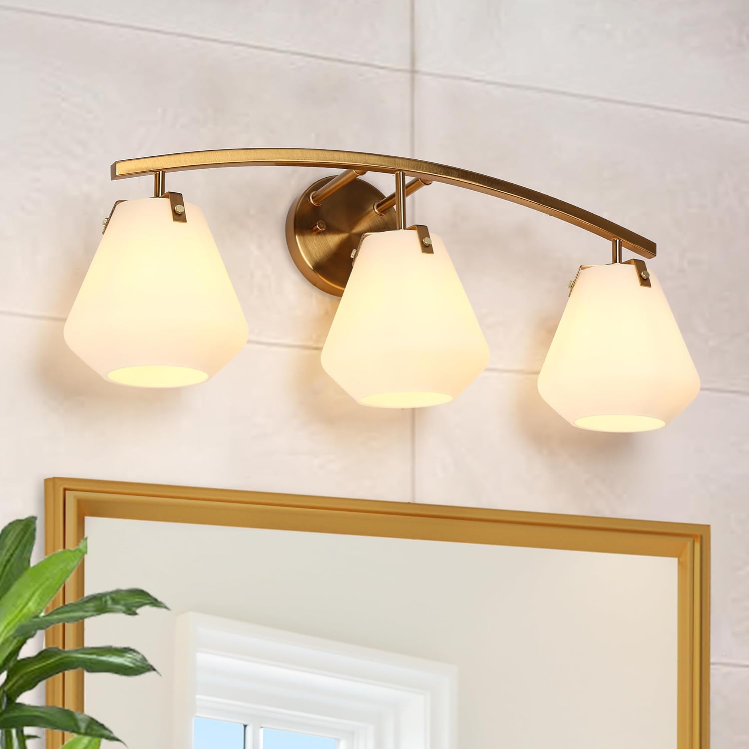 Bathroom Vanity Light, 3-Light Antique Copper Wall Lights with Frosted Glass, Modern Over Mirror Lighting Fixture for Bathroom, Bedroom, Powder Room, Hallway