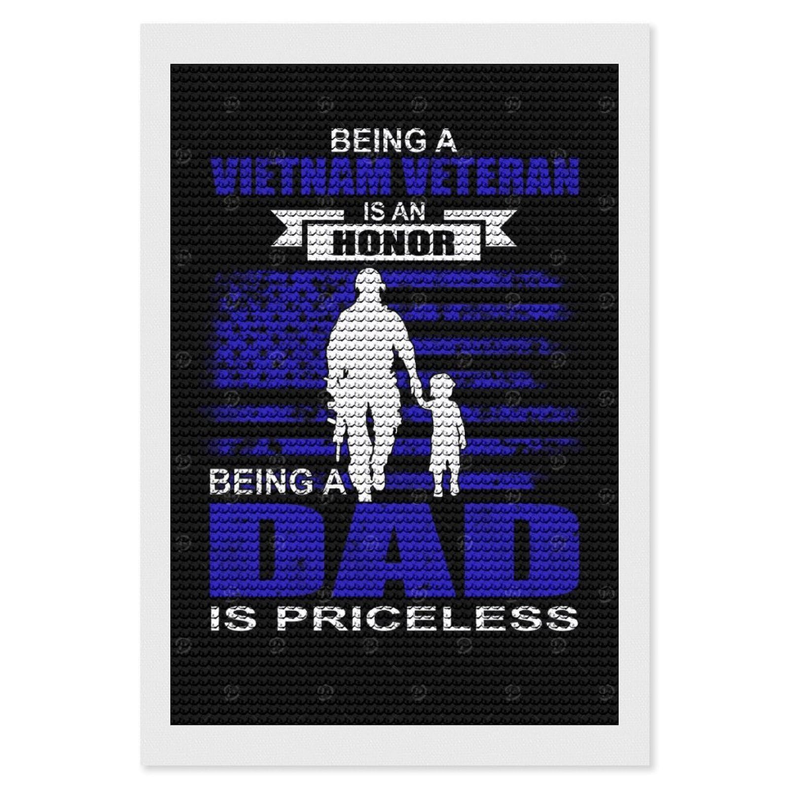 Junmoney Vietnam Veteran Dad DIY Diamond Art Canvas Kit 8"x12", for Teens, Aesthetic Room Decor, Farmhouse Decor, Canvas Picture, Birthday Gift