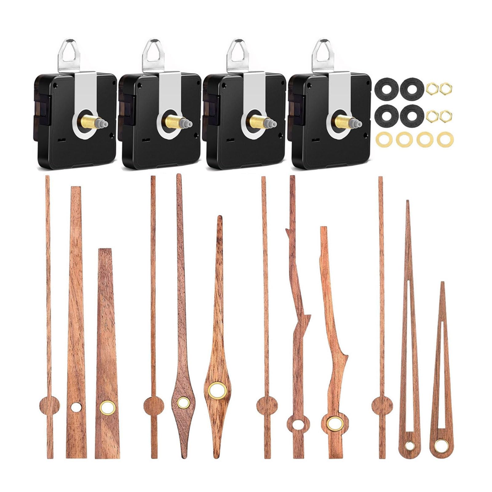 Jazuaiao Battery Operated 4Pcs Clock Movement Kits with Long and Short Wood Hands Quiet Clock Motor for Wall Clocks Repair Parts Kits
