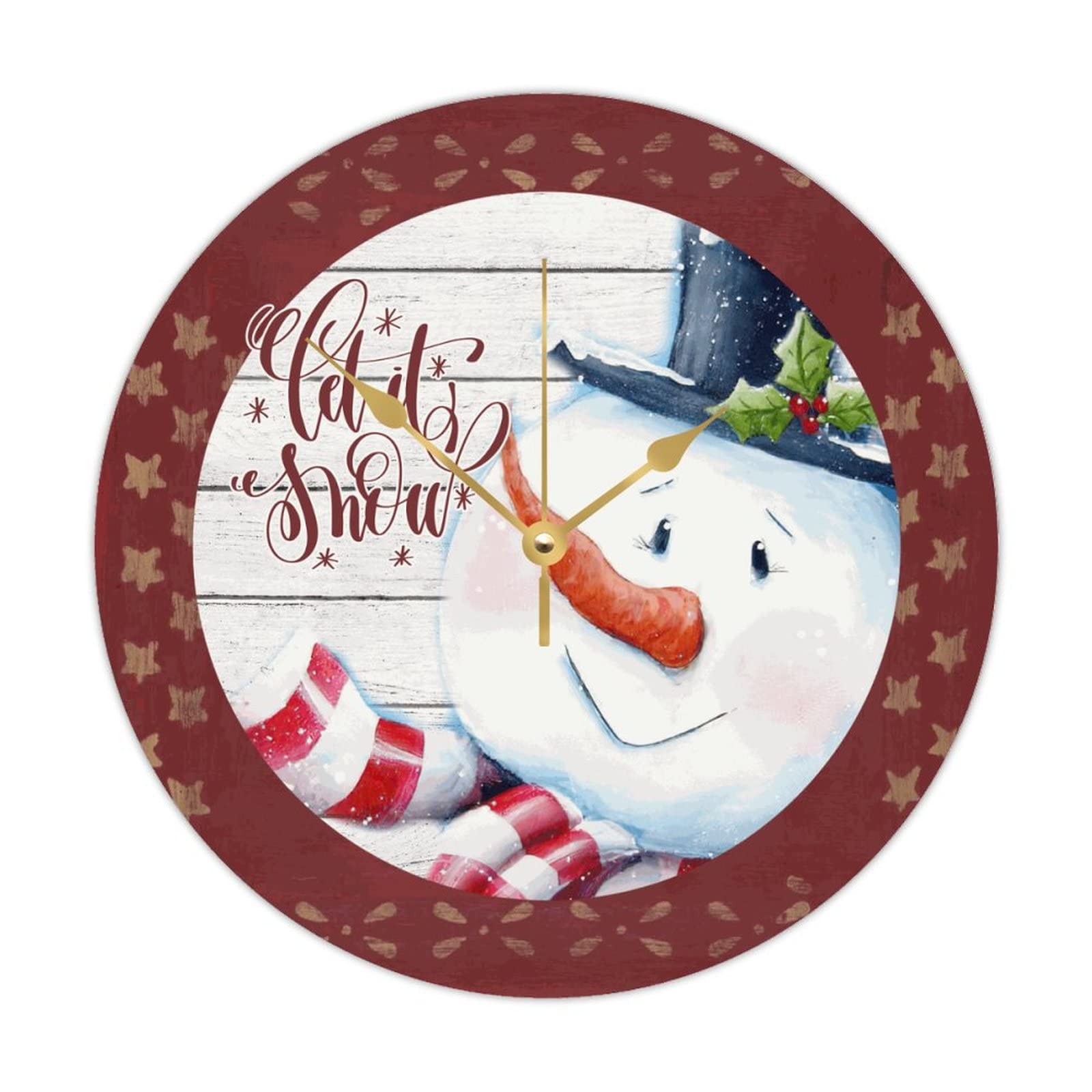 Horloge murale ronde en bois Let It Snow, une décoration artisanale de Noël