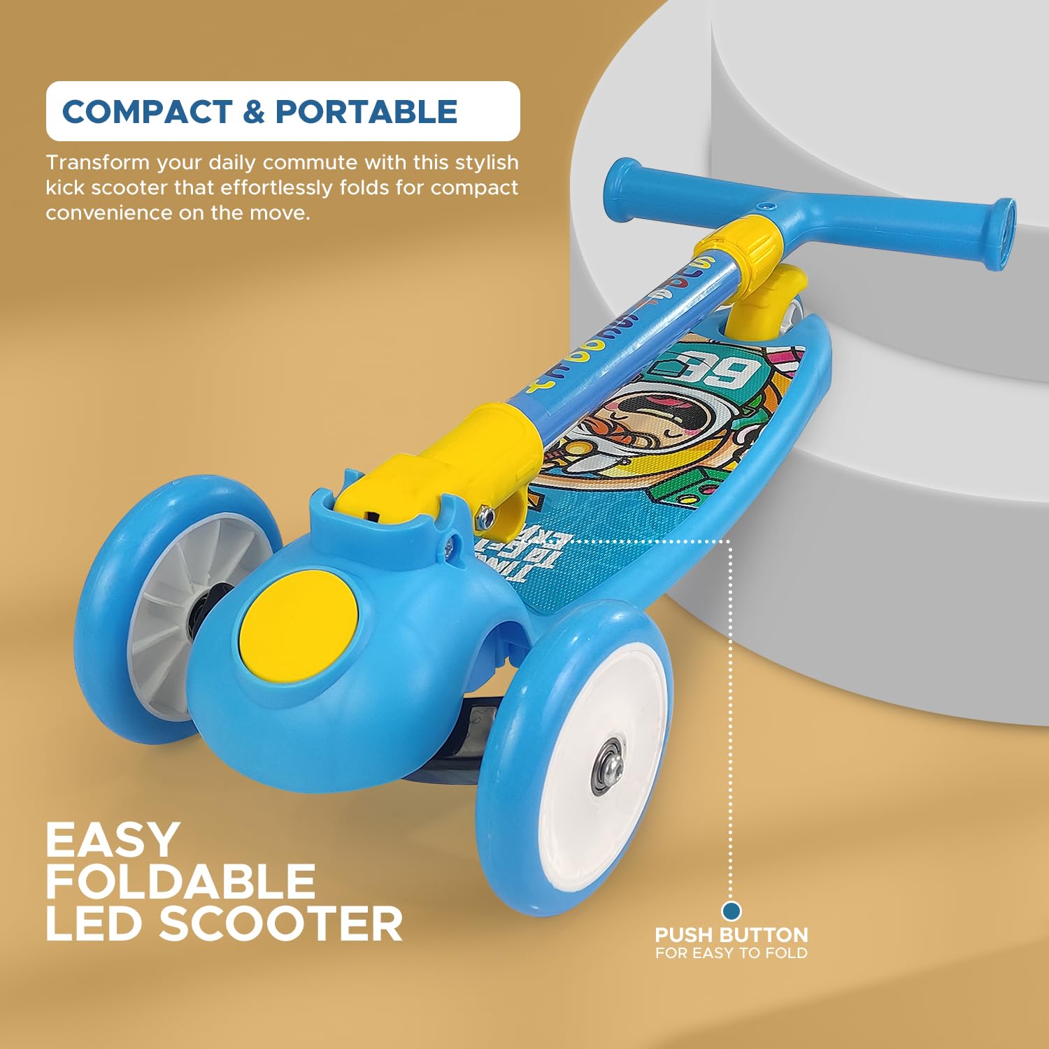 NHR Smart Kick Scooter for Kids, 4 Adjustable Height Scooter, Foldable & Attractive PU Wheels with Rare Brakes for Kids Age Upto 2+ Years (20 kg, Blue) 4