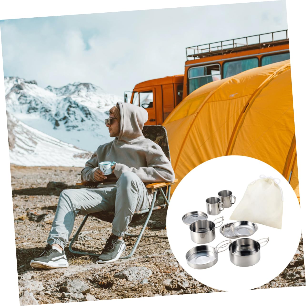 Mikikit Utensilios de Cocina Multifuncionales Olla de Camping Portátil de Acero Inoxidable Equipo de Camping para Picnic y Acampar al Aire