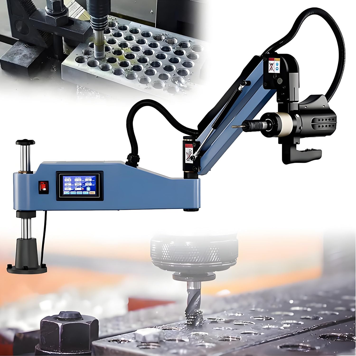 Máquina roscadora eléctrica con Brazo Giratorio de 360°, servomotor de 600 W, Pantalla táctil LCD, Brazo roscador eléctrico, roscas M3-16E para mecanizado Industrial. M3-10E