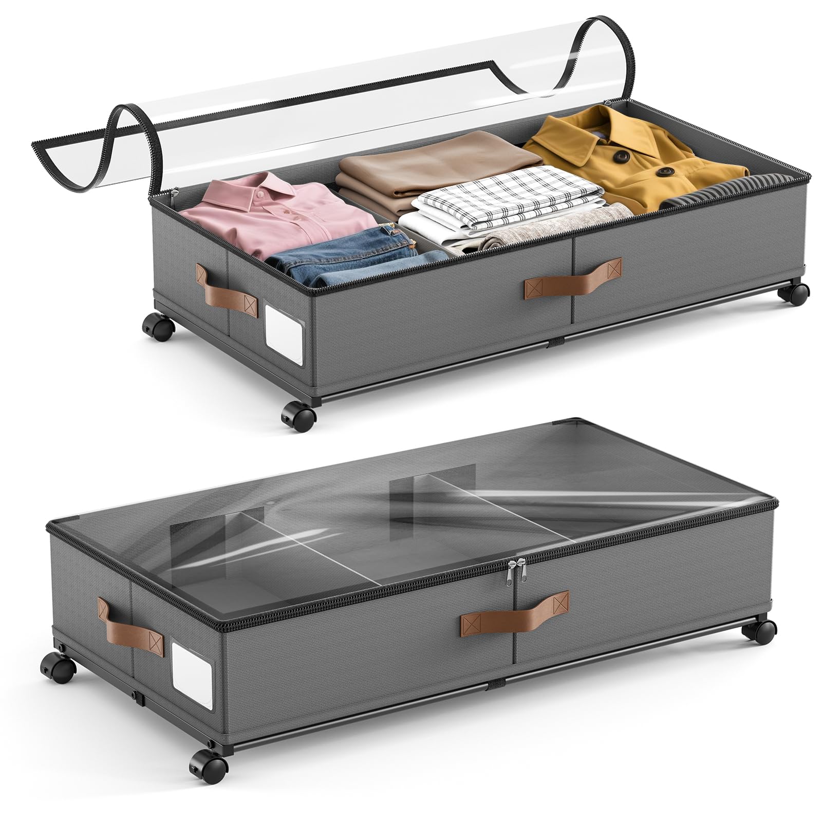 2 Pezzi Scatola per Archiviazione Sotto Letto 48L 78×42×17cm Cassetto Sotto Letto con Ruote Rotazione 360°, Scatola per Archiviazione Sotto Letto con Coperchio in PVC, Scatola per