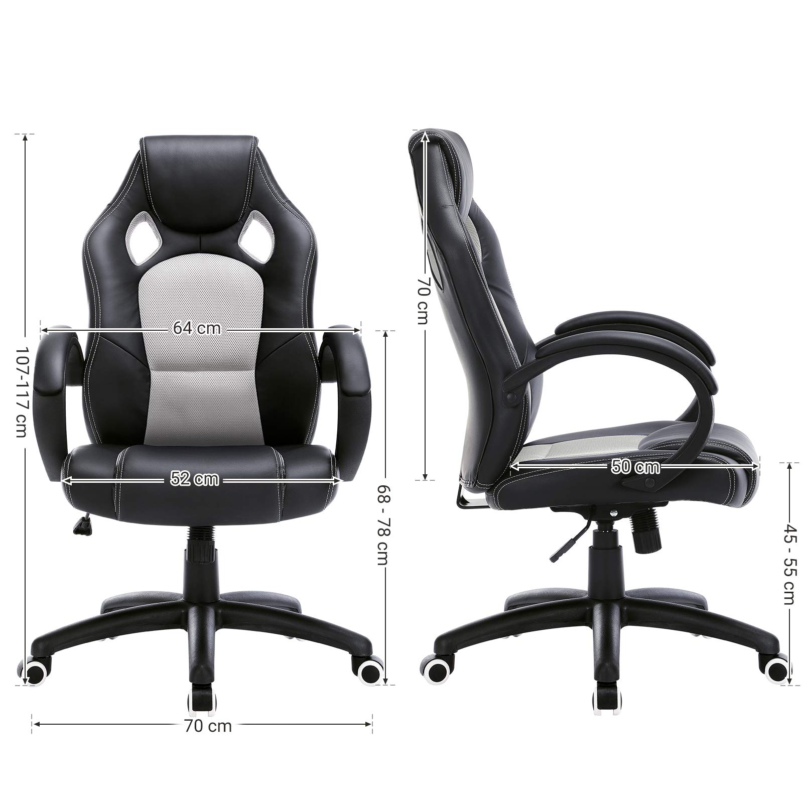 SONGMICS Poltrona Girevole Sedia Direzionale Ergonomica da Ufficio Studio Regolabile con Rotelle OBG56BG