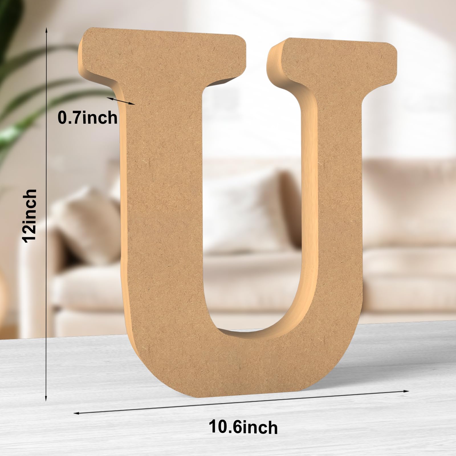 Aruatu 12 Inch Balsa Wooden Letters Unfinished Wood Letter for Wall Decor Decorative Standing Letters for wall Decoration for Craft Home Party Projects (U) - Image 2
