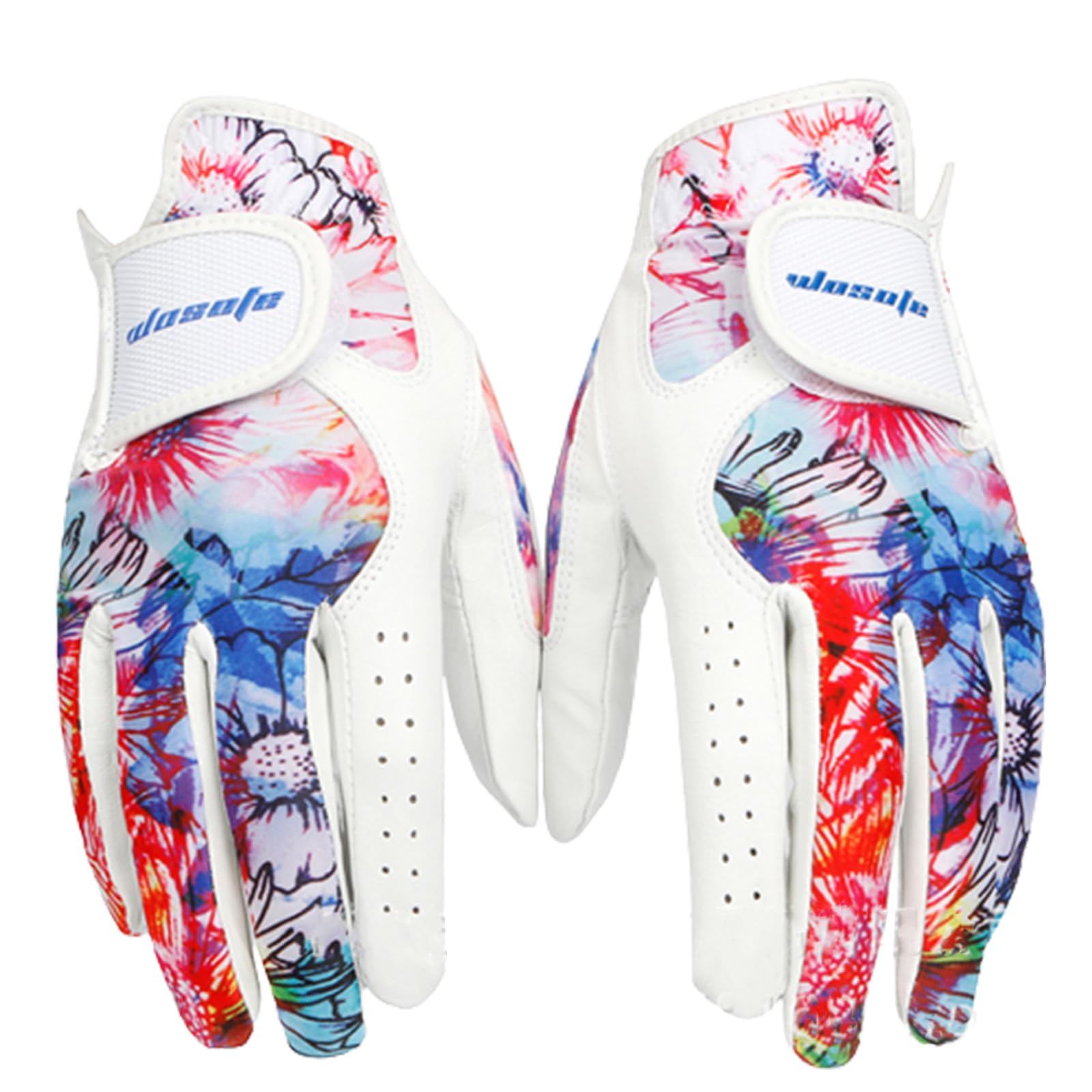 1 Paar Damen-Golfhandschuhe, Farbig Bedruckt, Hochwertiger Damen-Golfhandschuh für die Linke und Rechte Hand, Weiches Leder, Atmungsaktiv, Bequem,M(Length18.5cm)