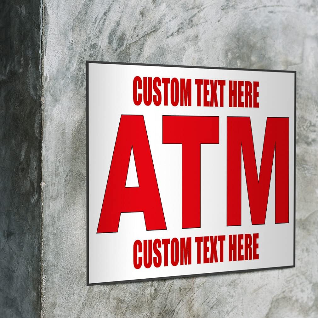 Custom Decal Stickers Multiple Sizes ATM Red Outdoor Advertising Printing Industrial Vinyl Safety Sign Label Atm's Personalized Text Here 24x18Inches