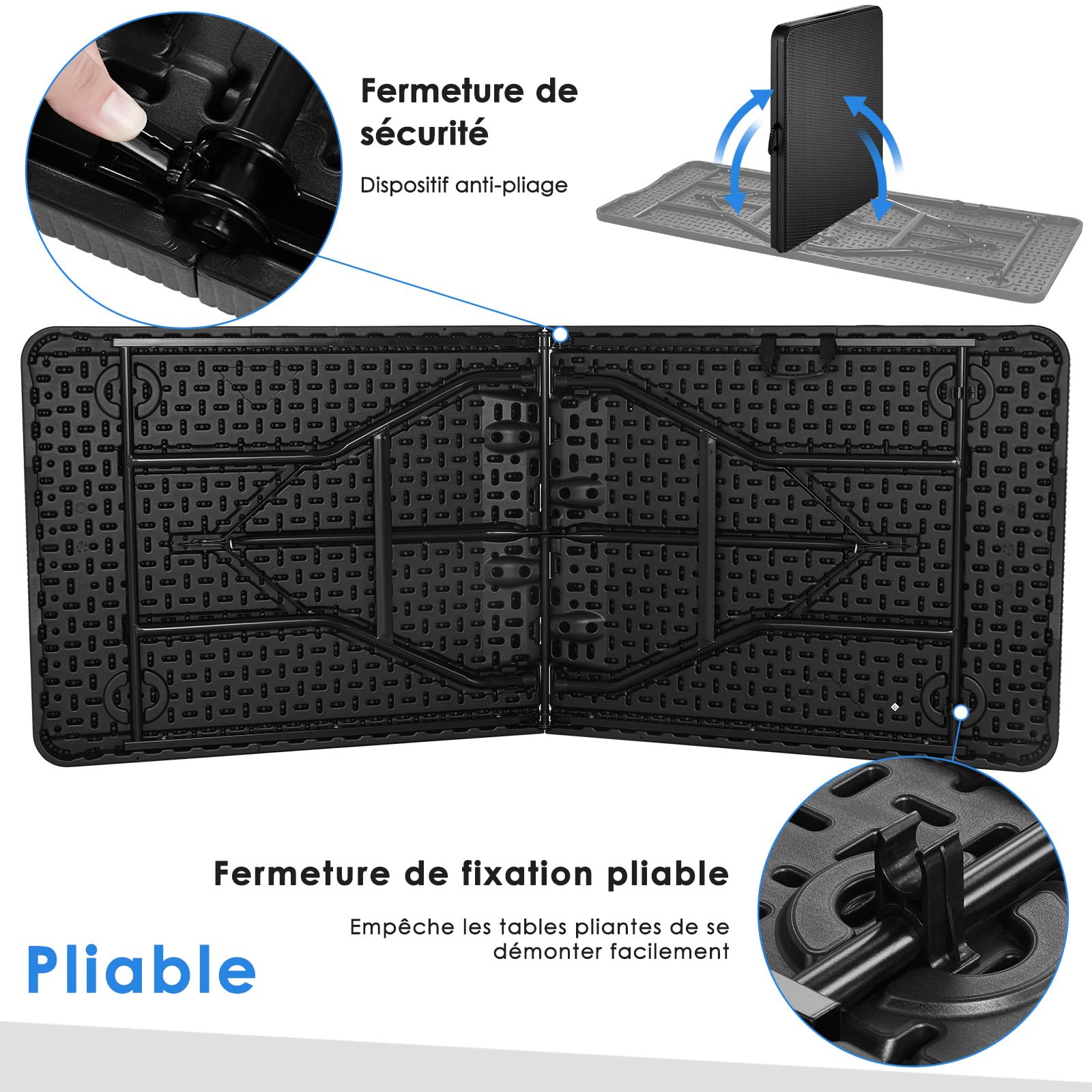 LIFERUN Table de Camping Pliant 180x75 cm,Table de Jardin en HDPE Plastique | avec Poignée, Résistant, Capacité 10 Personnes, Charge Max 150 kg, pour Terrasse et Balcon,Fête ou Plage,Design Rotin-Optique