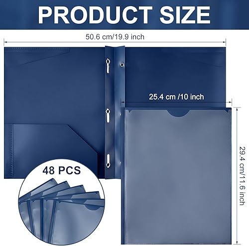 Miniatura 8 de Tenceur Paquete de 48 carpetas resistentes con bolsillos frontales transparentes, carpetas de plástico con puntas y carpetas de bolsillo con 3