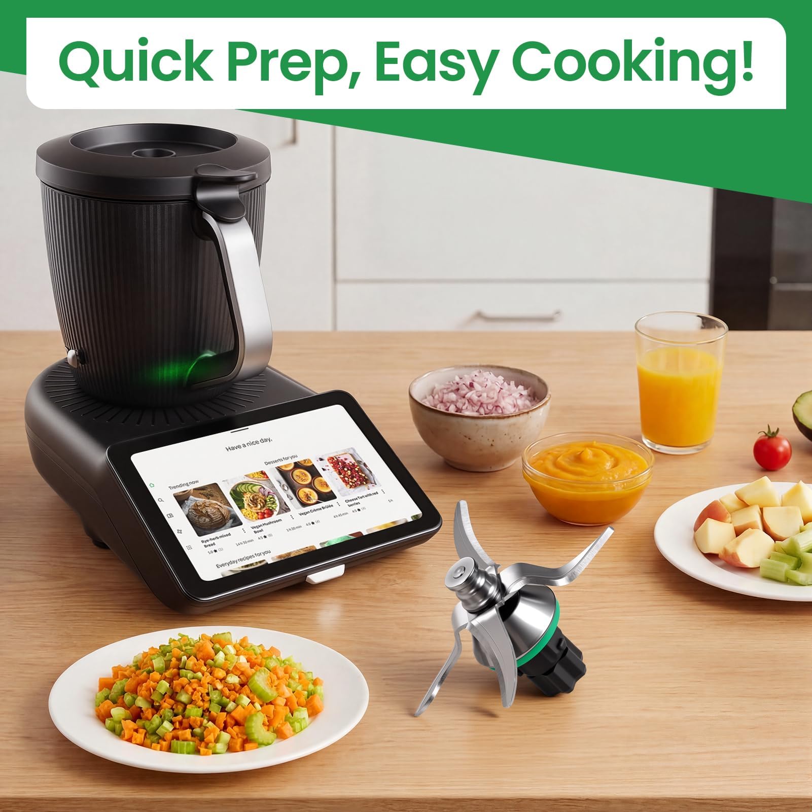Nóż Mieszający Kompatybilny z Thermomix TM5 TM6 TM7, Ostrze Zamiennik z Pierścieniem Uszczelniającym dla Vorwerk Robotów Kuchennych, Stal Nierdzewna Część Zamienna, Można Myć w Zmywarce