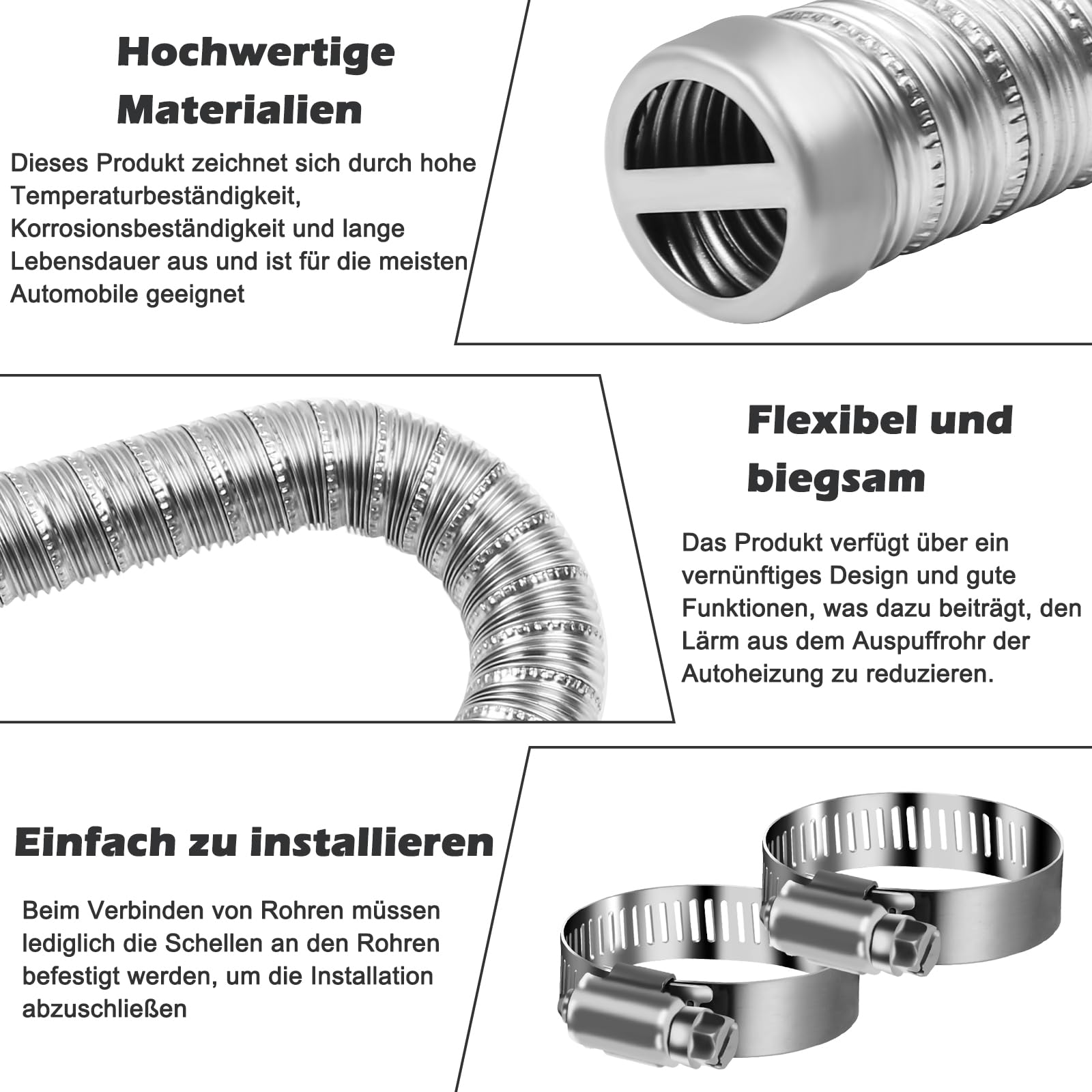 Tubo di scarico per riscaldamento automobilistico a doppio strato, 24 mm, tubo di scarico in acciaio inox, 36061296 90394 con fascette, tubo di scarico per Webasto, Eberspacher e accessori (1 m)