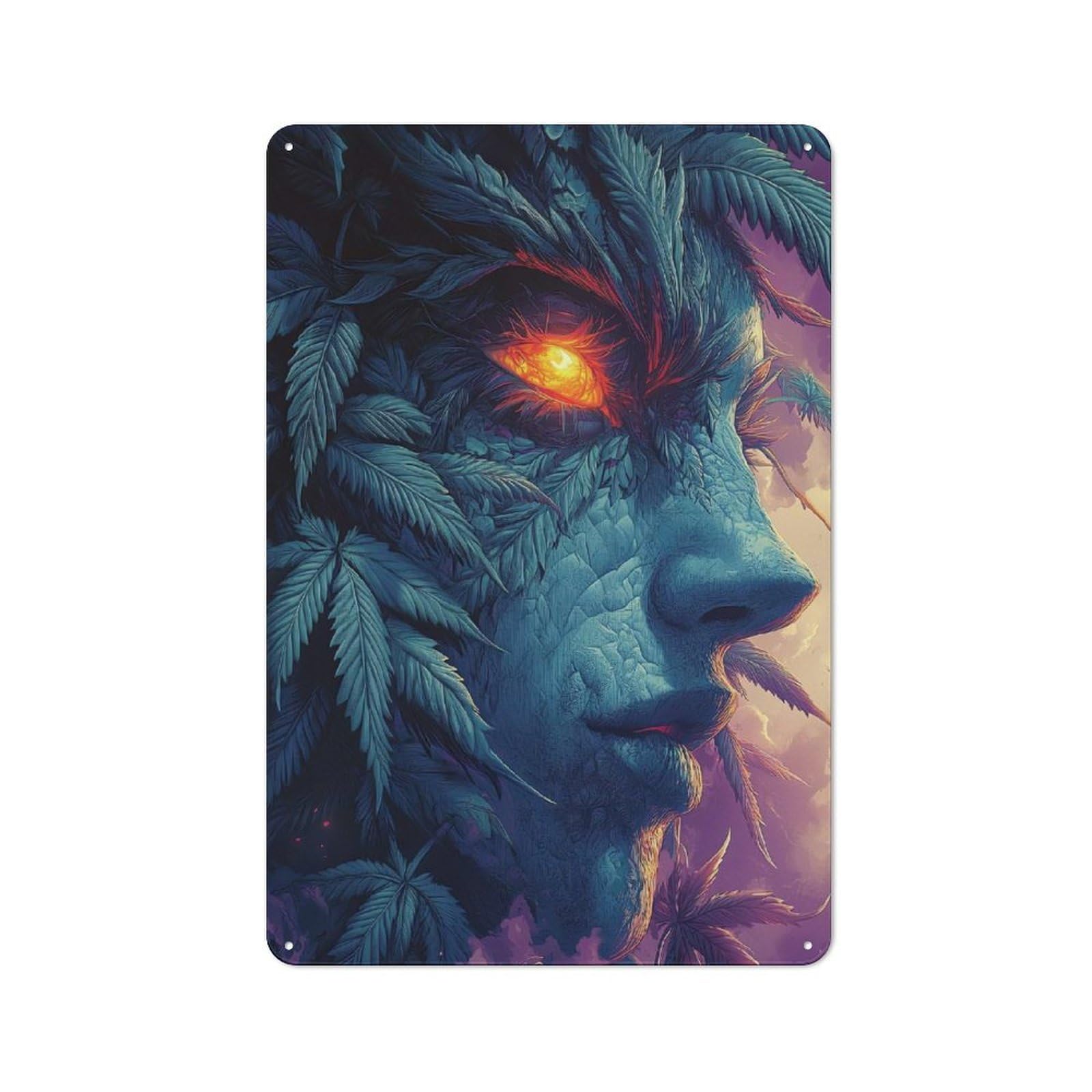 Junmoney Nature Spirit With Burning Eye Vintage Metal Plaque 30X20cm Featuring For Home Bar Wall, A Metal Wall Feature For Home Bars And Entertaining Spaces