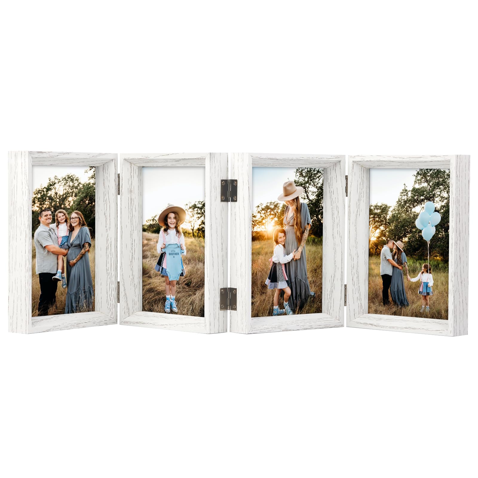 Cadre photo pliable en bois blanc 12,7x17,8 cm avec support de bureau vertical en verre