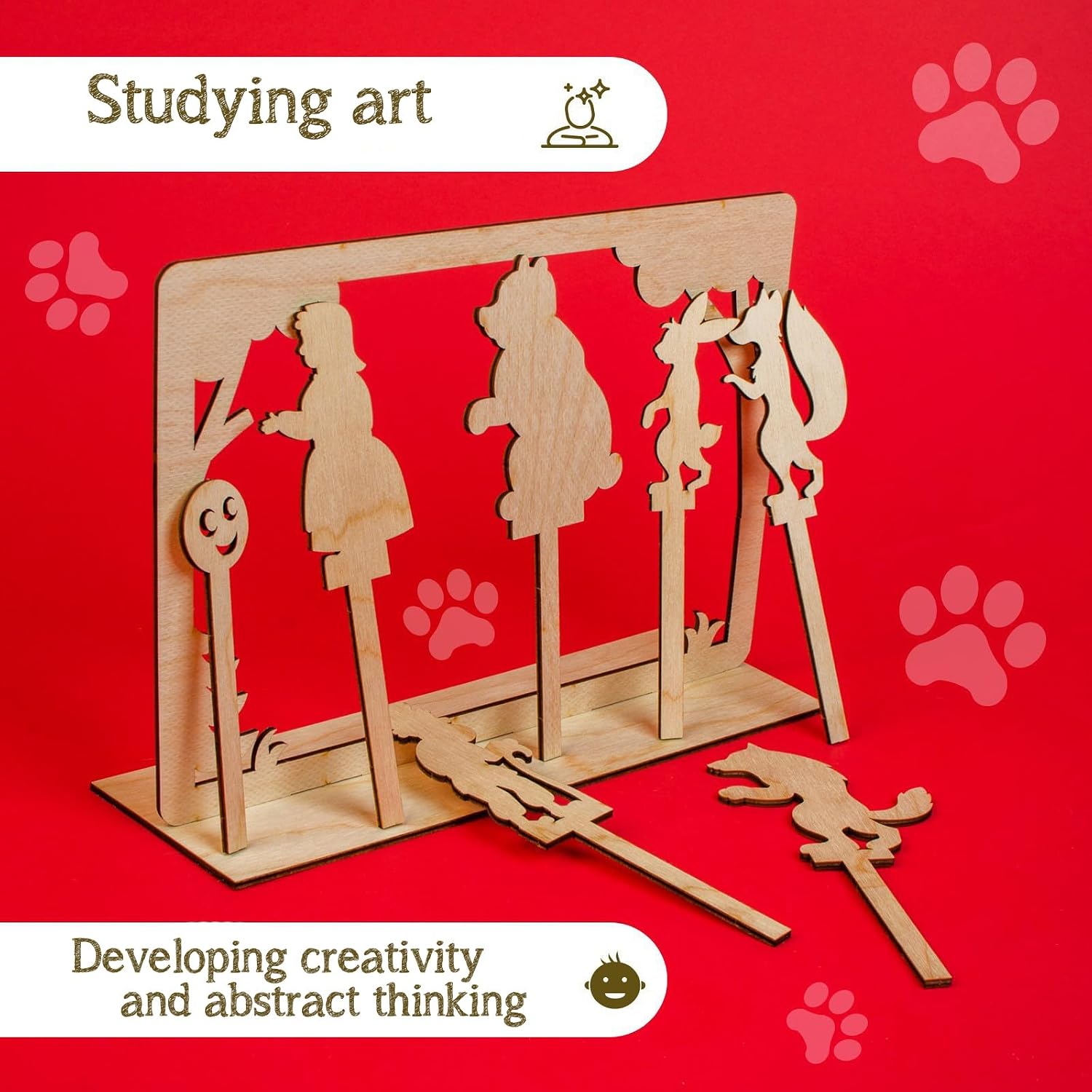 AEVVV Traditional Russian Shadow Puppet Theater Kit – Enchanting Wooden Kolobok Folktale Playset for Creative Family Fun