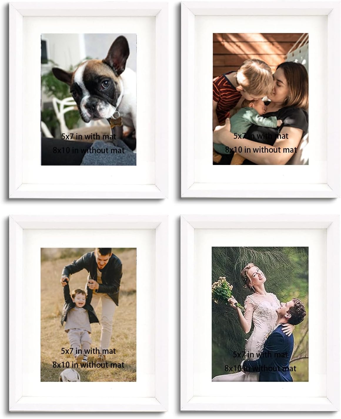 White 8x10 Picture Frame with Mat Set of 4, Natural Wood