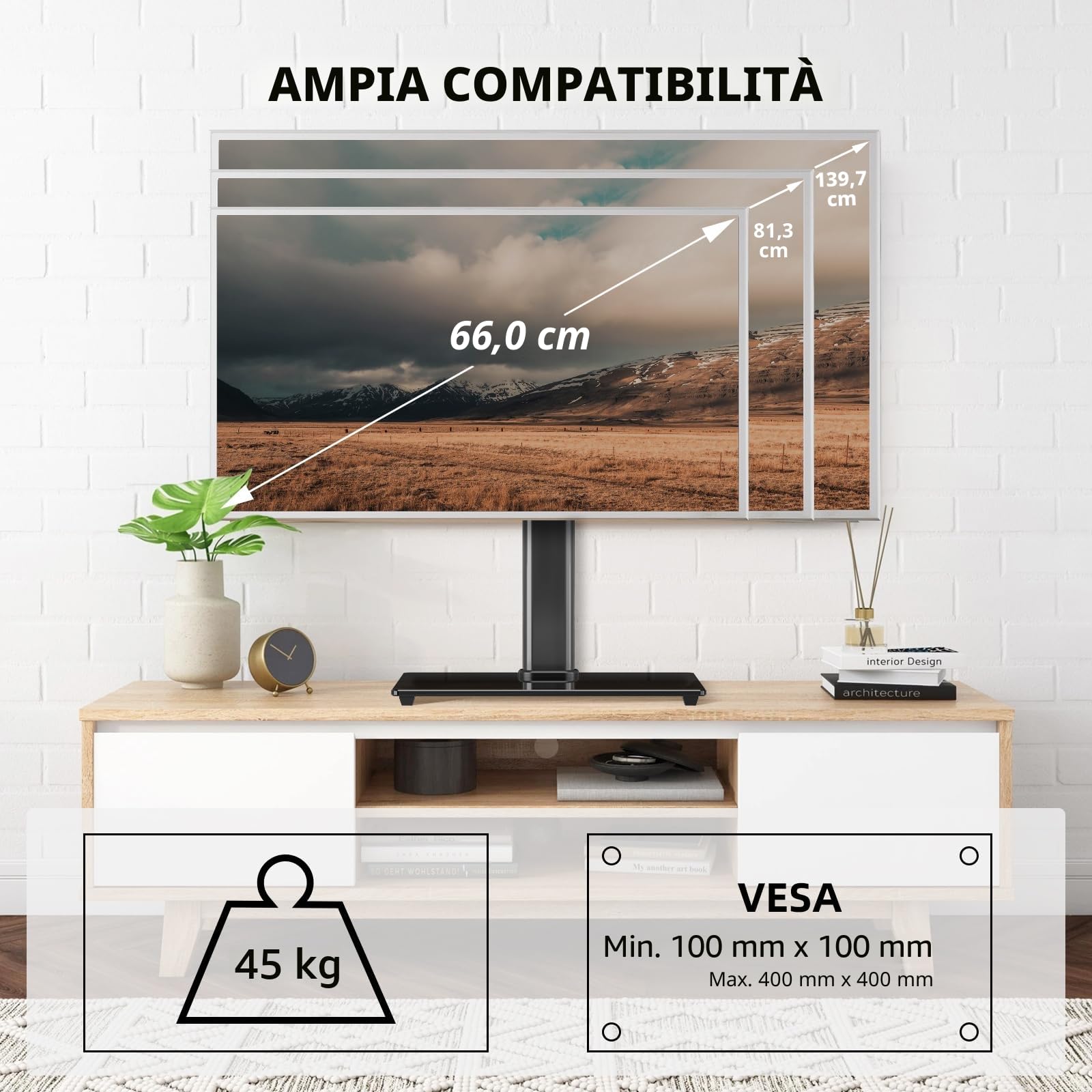 Suptek Supporto TV universale girevole da tavolo per schermi 26-55" 45kg VESA 400x400 mm TS202