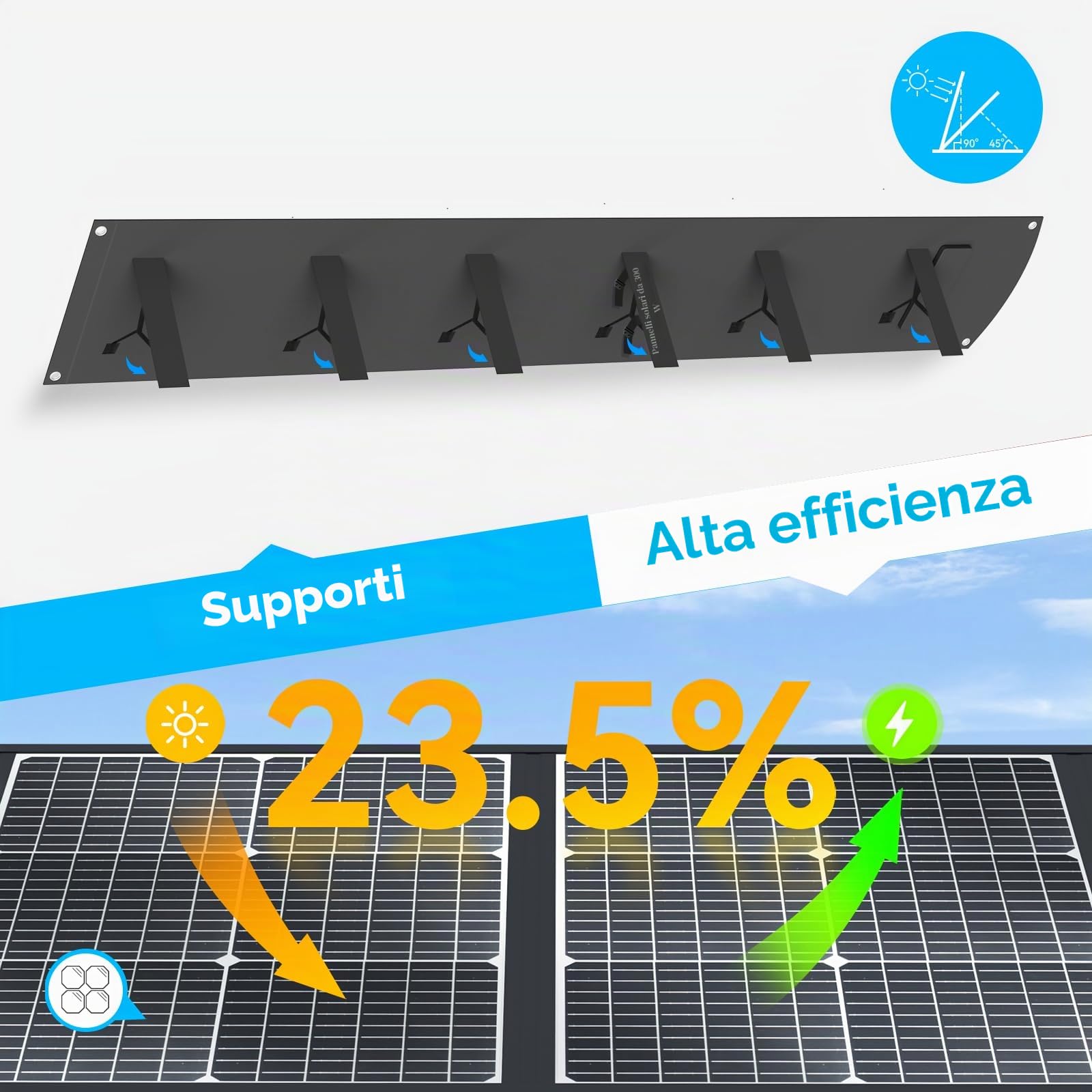 Ecosonique - Pannello Solare Pieghevole Da 300 W,Caricabatterie Solare Portatile Per La Maggior Parte Delle Centrali Elettriche, Alimentatore MC4 da 40 V e Supporto Per Campeggio Esterni