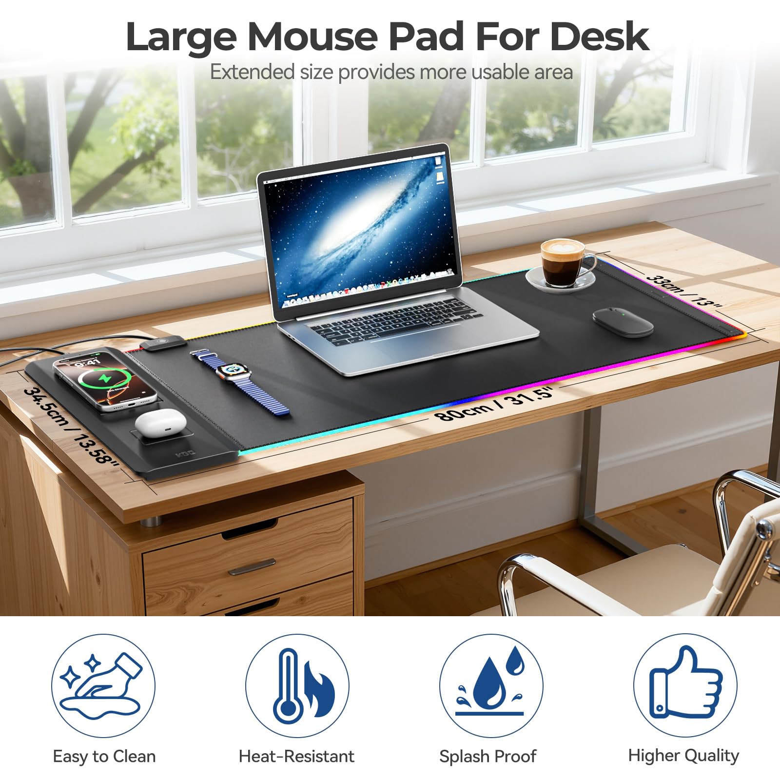 KDD Tappetino per Mouse con Supporto Telefono - Tappetino da Scrivania con Ricarica Wireless Rapida da 15 W - Sottomano da Gioco con Superficie Ultra Liscia, Base Antiscivolo, Accessori da Scrivania