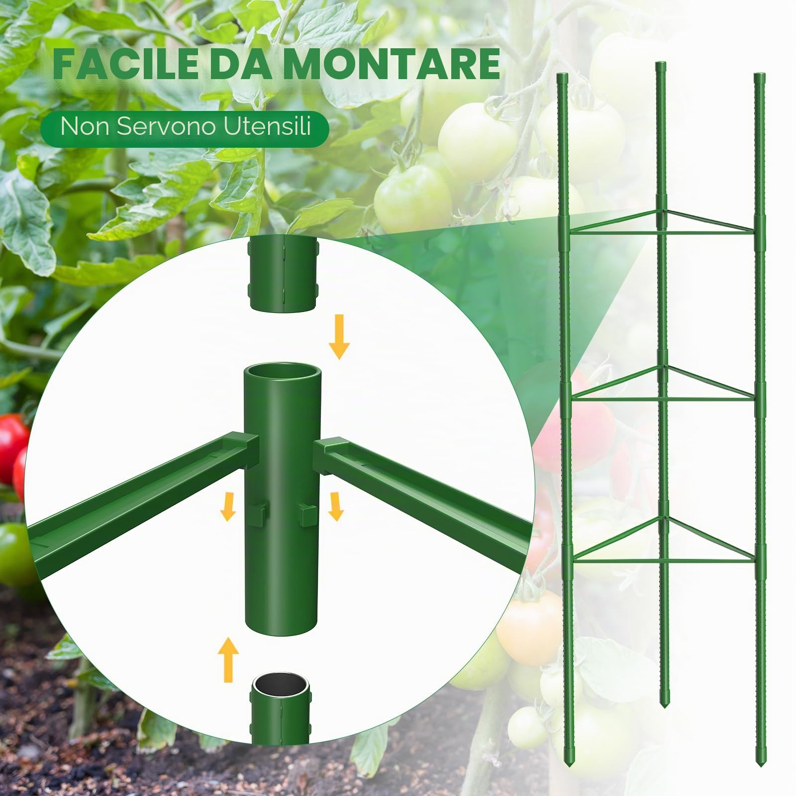 MQUPIN Tomato Plant Support , supporto per piante rampicanti, supporto regolabile in altezza da 130 cm per pomodori, cetrioli, rose, giardini, traliccio in metallo con 20 fascette (6 pezzo)