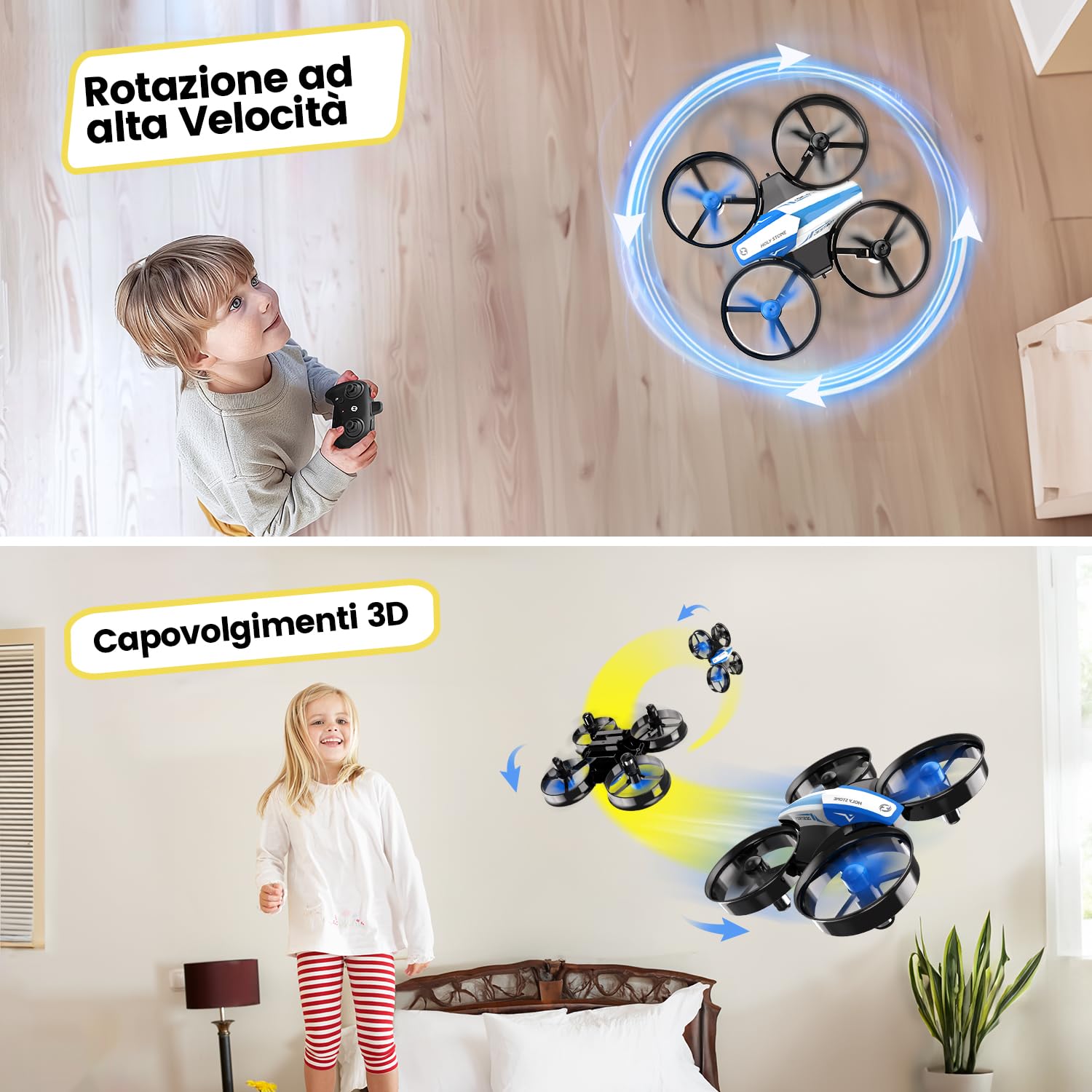 Holy Stone HS210 Mini Drone per Bambini e Principianti RC Nano Quadcopter Indoor Piccolo Elicottero con Hovering Automatico, 3D Flip e 3 Batterie, Grande Giocattolo Regalo per Ragazzi e Ragazze, Blu