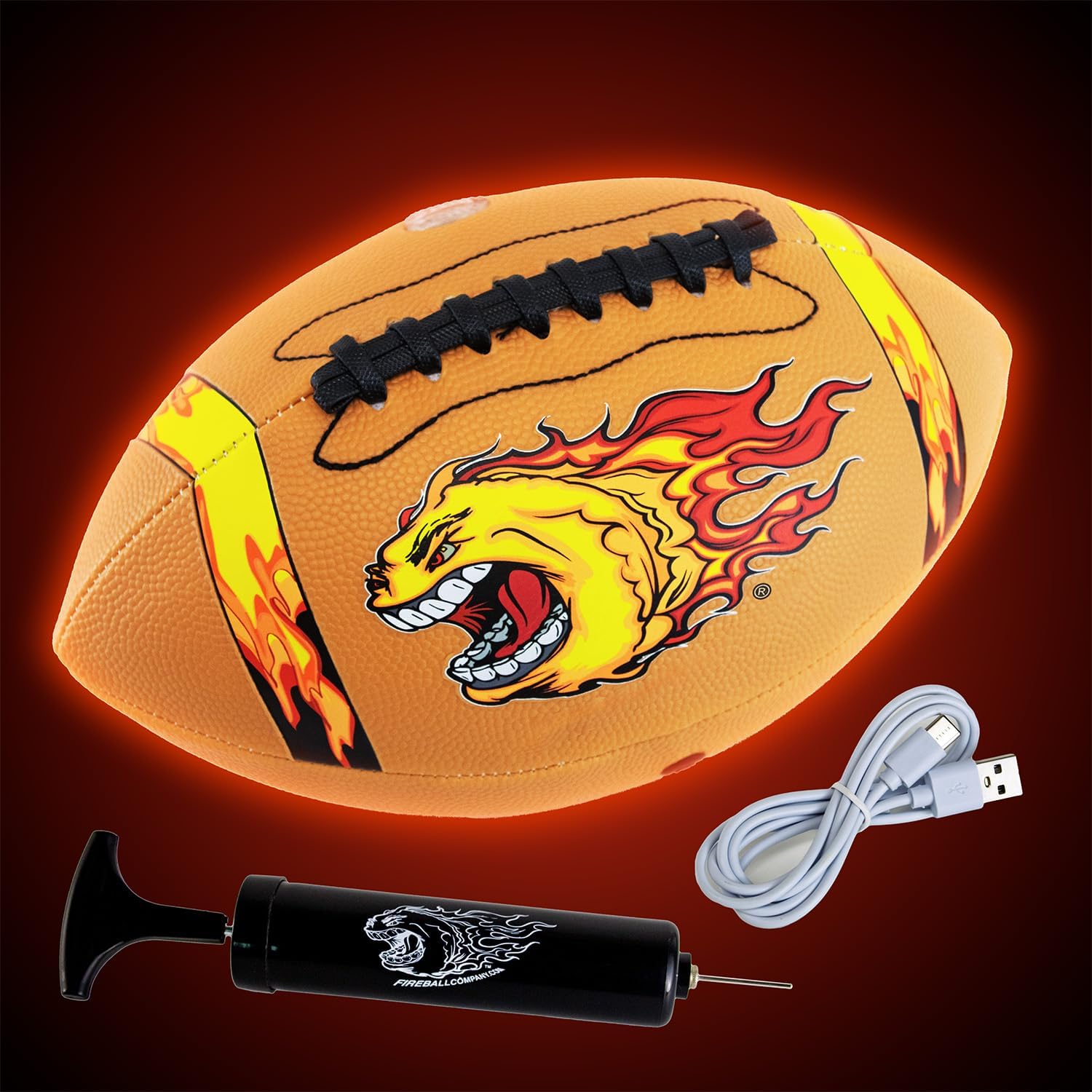 FIREBOMB™ LED Glowing Footbomb™ Football - Rechargeable Light-Up Football for Nighttime Fun, Laminated Leather Size 6, Brown Sports Ball for All Ages